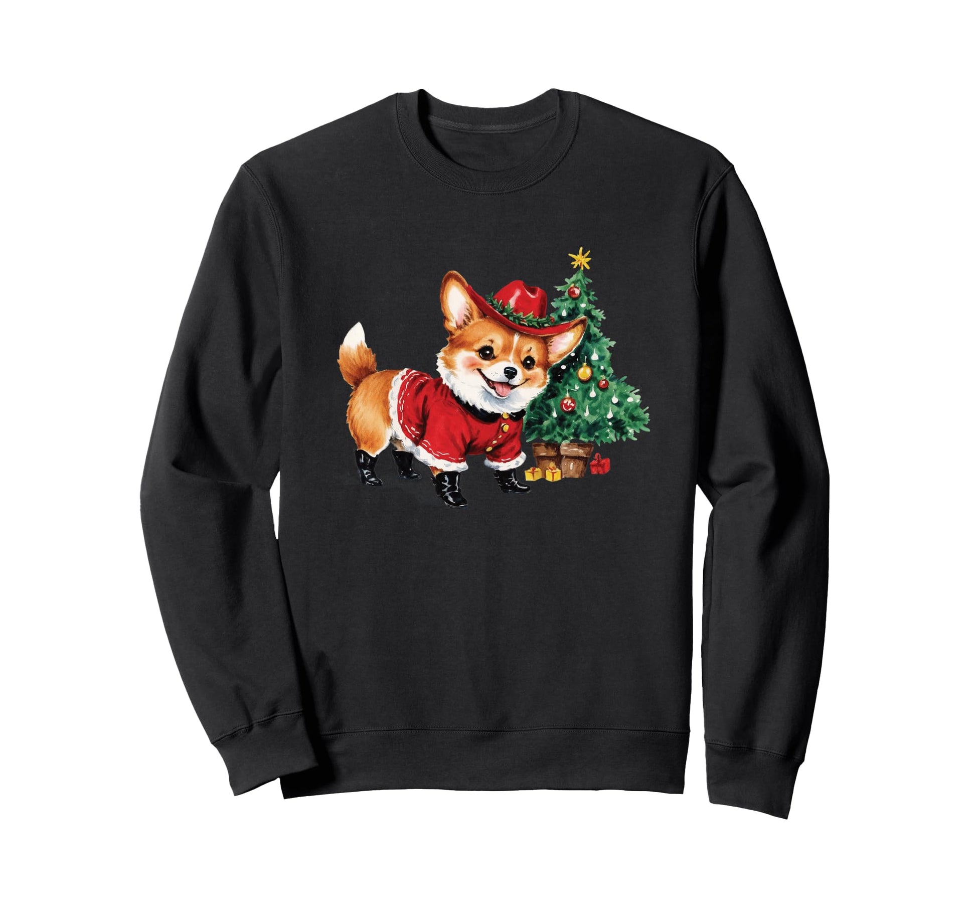 Corgi Dog Western Santa Sweatshirt - Custom Art Print Men Women - T-Shirt, Sweatshirt, Hoodie