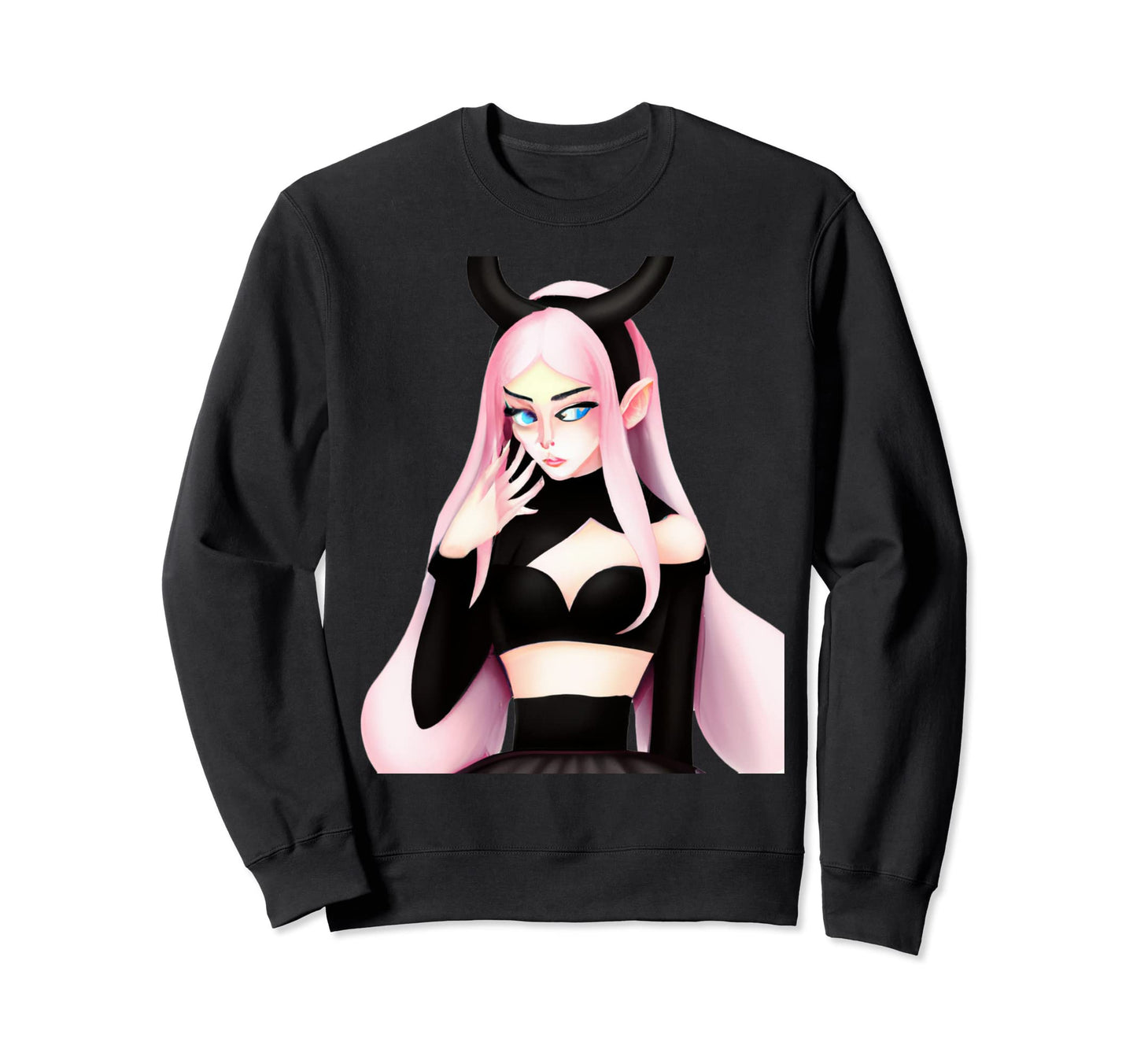 Anime Goth Horns Art Sweatshirt - Trendy Graphic for Adults - T-Shirt, Sweatshirt, Hoodie