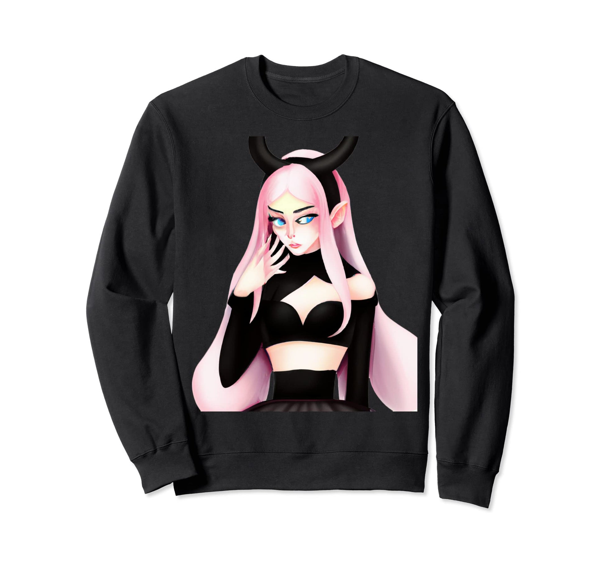 Anime Goth Horns Art Sweatshirt - Trendy Graphic for Adults - T-Shirt, Sweatshirt, Hoodie