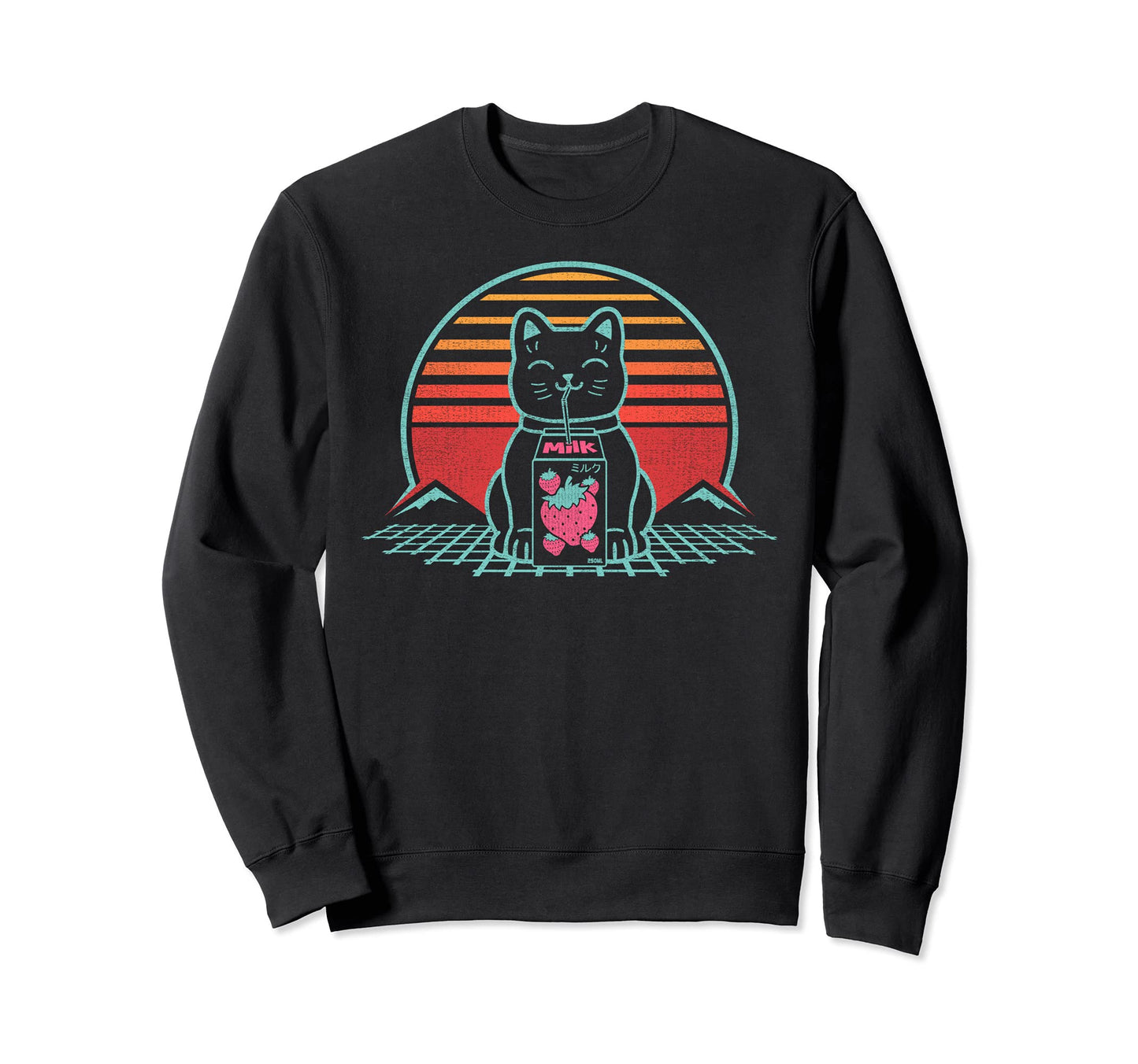 Strawberry Milk Cat Chonk Kawaii Sweatshirt - Aesthetic Graphic for Adults - T-Shirt, Sweatshirt, Hoodie