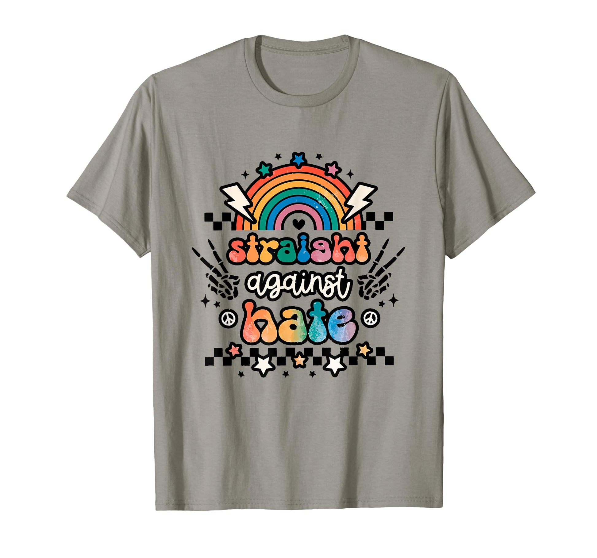 Straight Against Hate Rainbow Groovy T-Shirt - Minimalist Print Men Women - T-Shirt, Sweatshirt, Hoodie