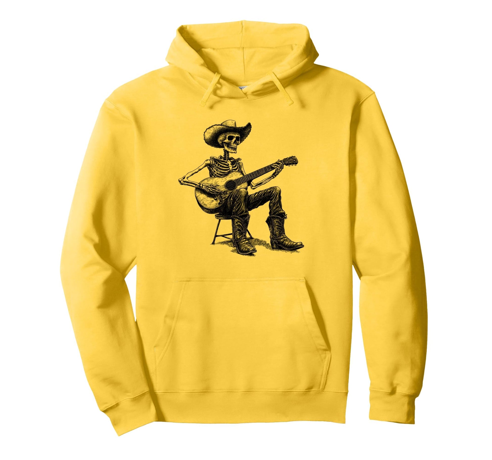 Western Cowboy Skeleton Playing Guitar Hoodie - Graphic Print Unisex - T-Shirt, Sweatshirt, Hoodie