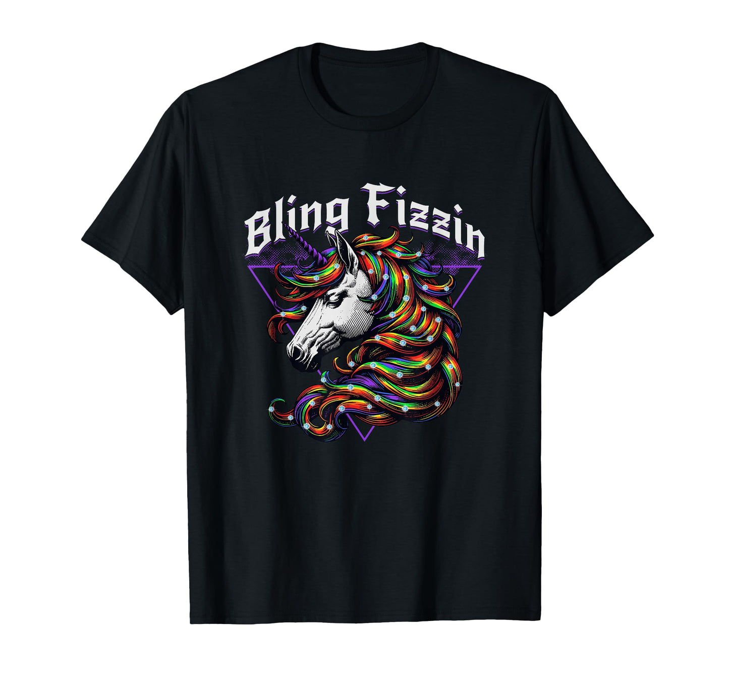 Bling Fizzin Unicorn Rainbow Hair T-Shirt - Casual Everyday Wear Unisex - T-Shirt, Sweatshirt, Hoodie