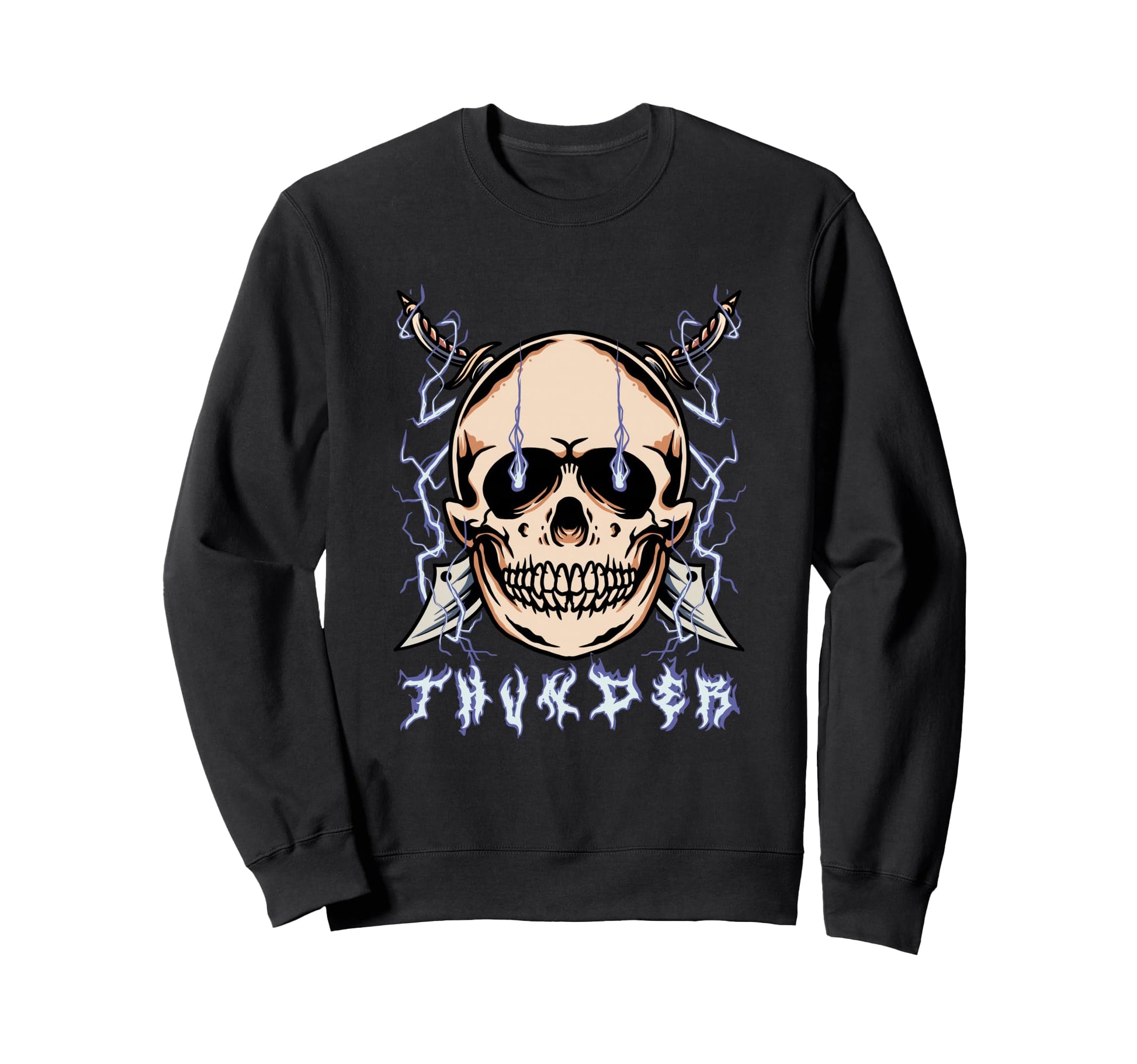 Lightning Skull Thunder Aesthetic Sweatshirt - Minimalist Print Men Women - T-Shirt, Sweatshirt, Hoodie