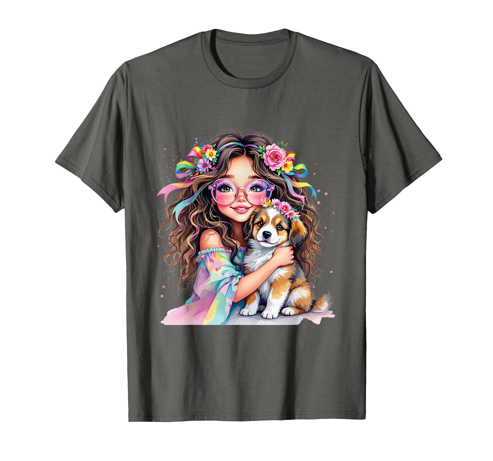 Boho Puppy Floral Vibes Hippie T-Shirt - Aesthetic Graphic Unisex - T-Shirt, Sweatshirt, Hoodie