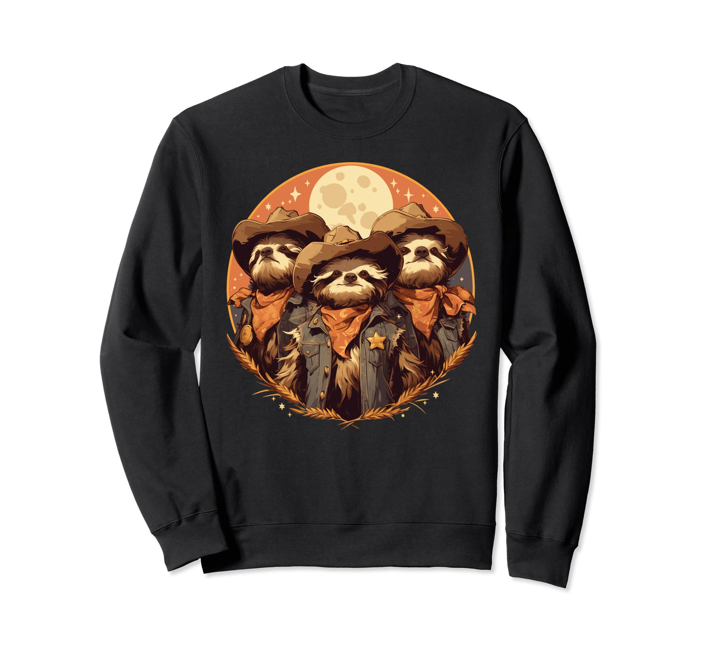 Sloth Howling Moon Cowboy Funny Sweatshirt - Streetwear Style for Adults - T-Shirt, Sweatshirt, Hoodie