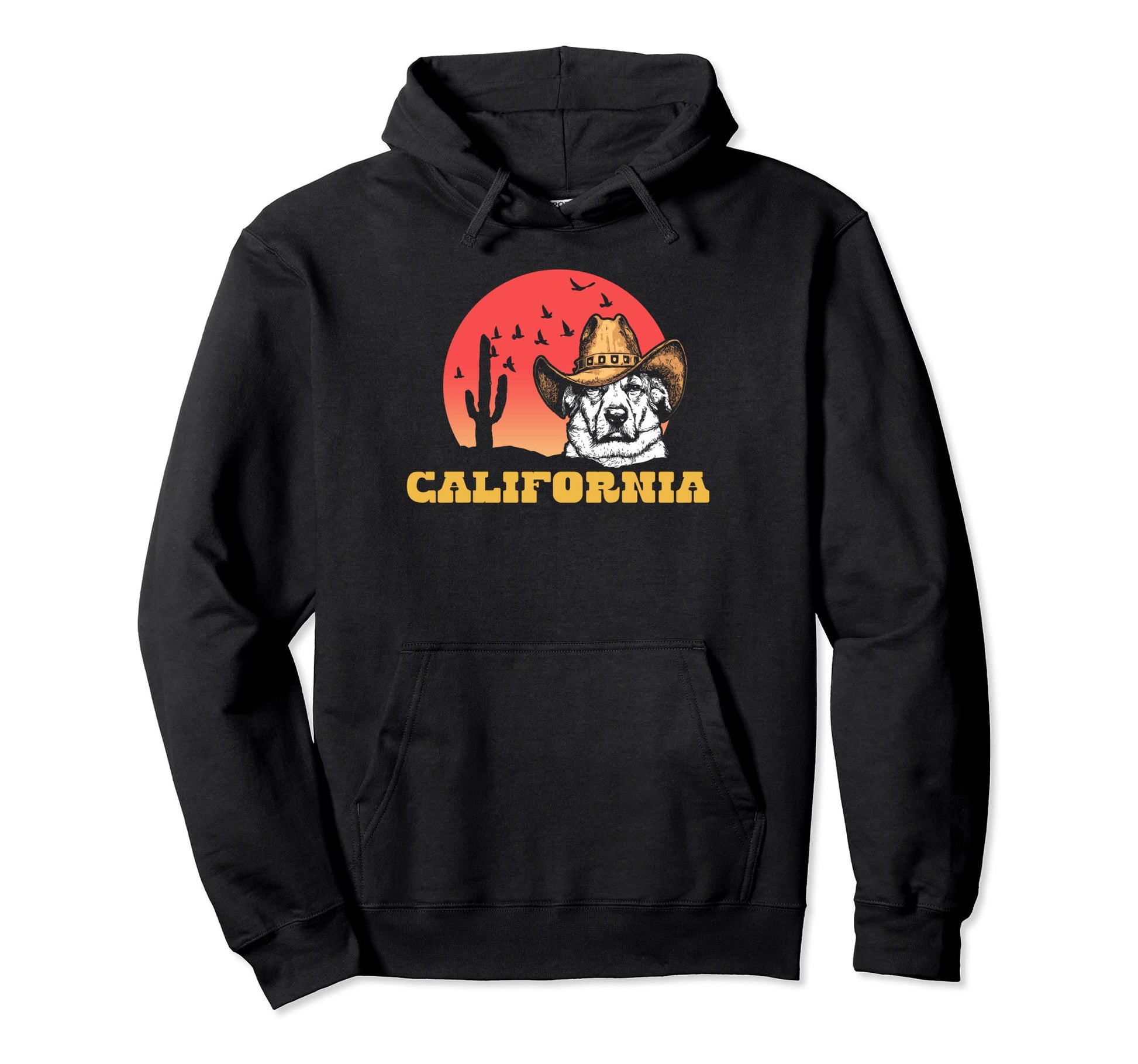 California Dog Cowboy Hat Funny Hoodie - Fun Novelty Design for Adults - T-Shirt, Sweatshirt, Hoodie