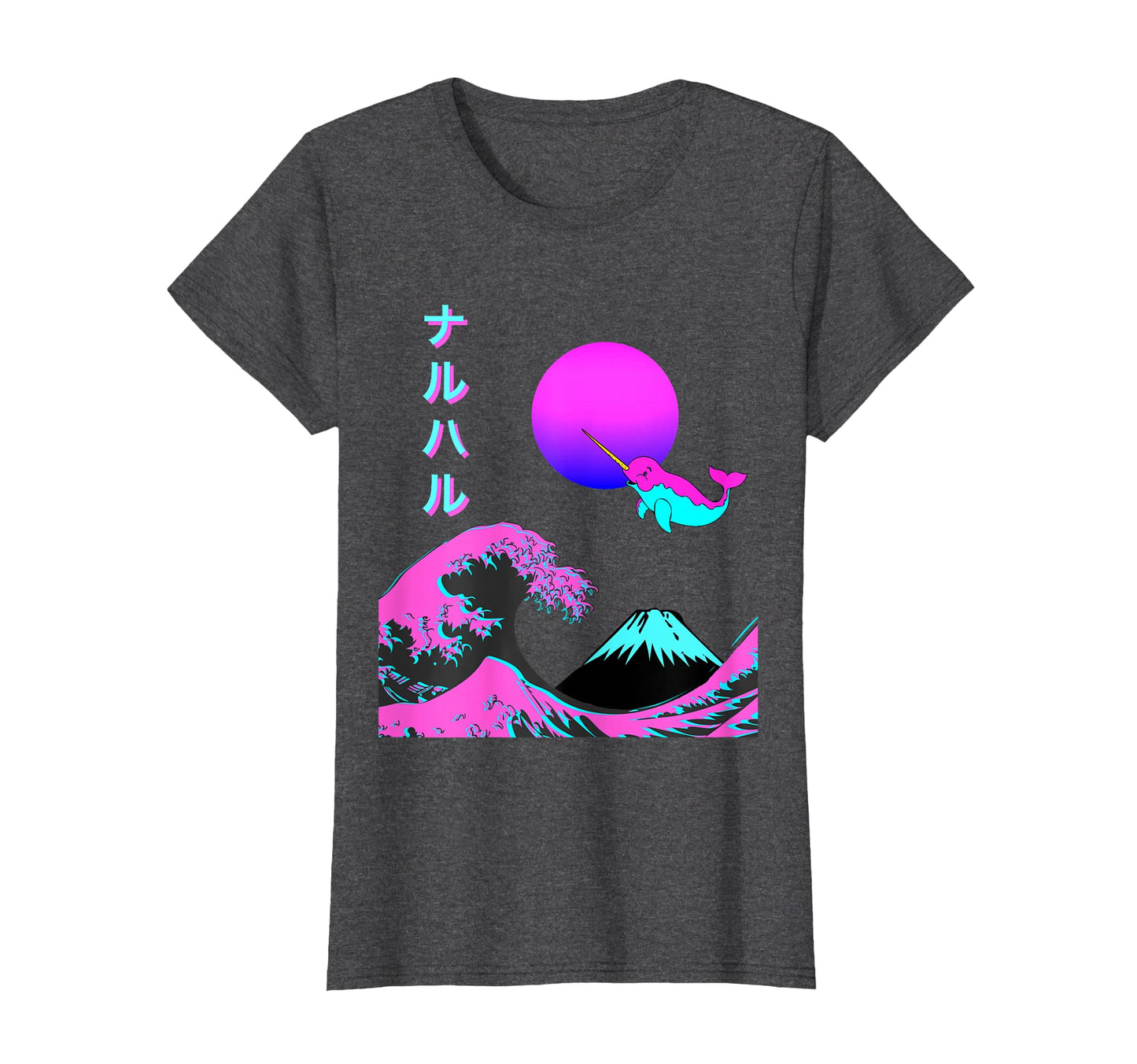 Vaporwave Aesthetic Narwhal Japanese T-Shirt - Custom Art Print Unisex - T-Shirt, Sweatshirt, Hoodie