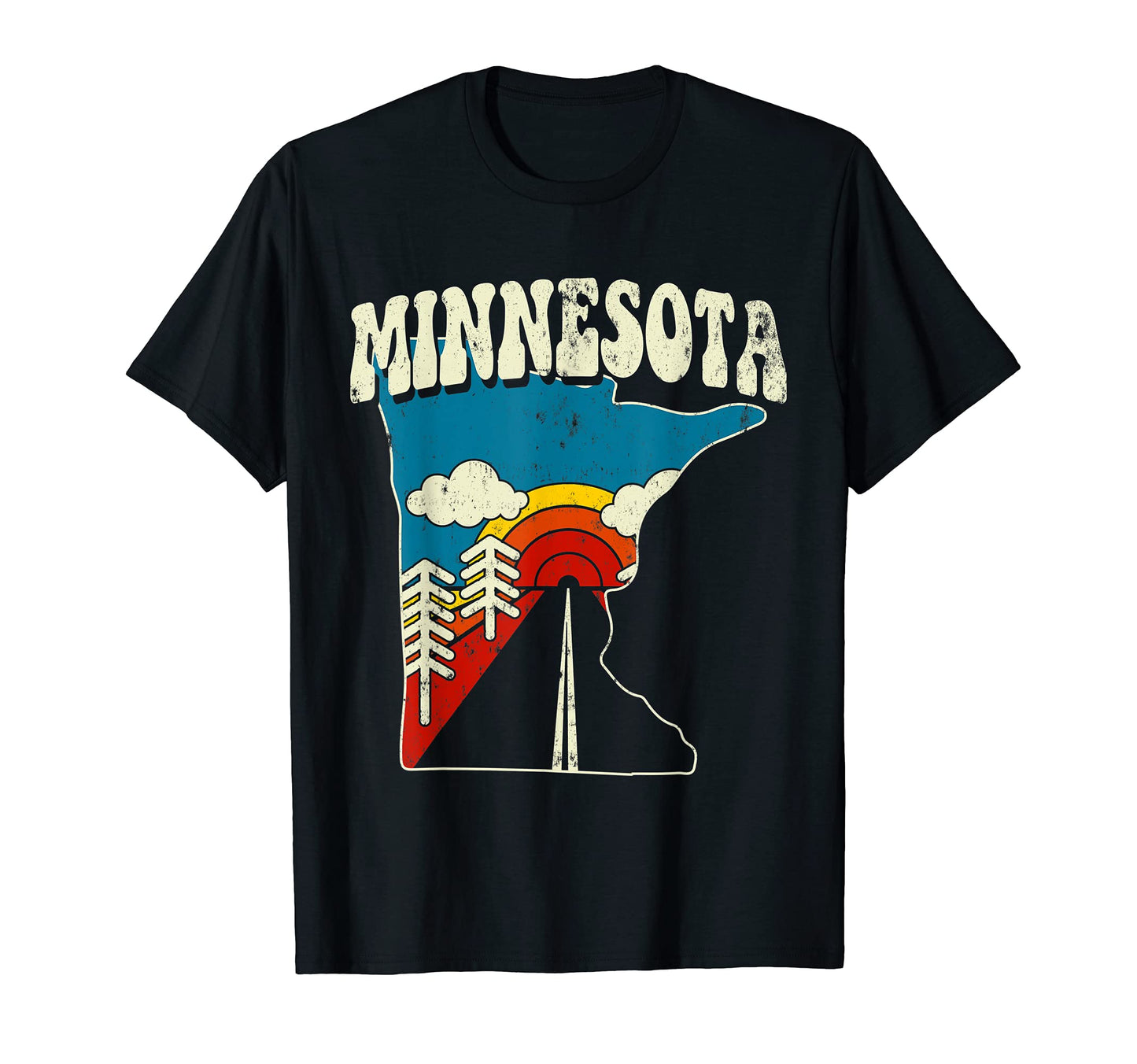 Minnesota State Rainbow Hippie 70S Map T-Shirt - Minimalist Print Unisex - T-Shirt, Sweatshirt, Hoodie