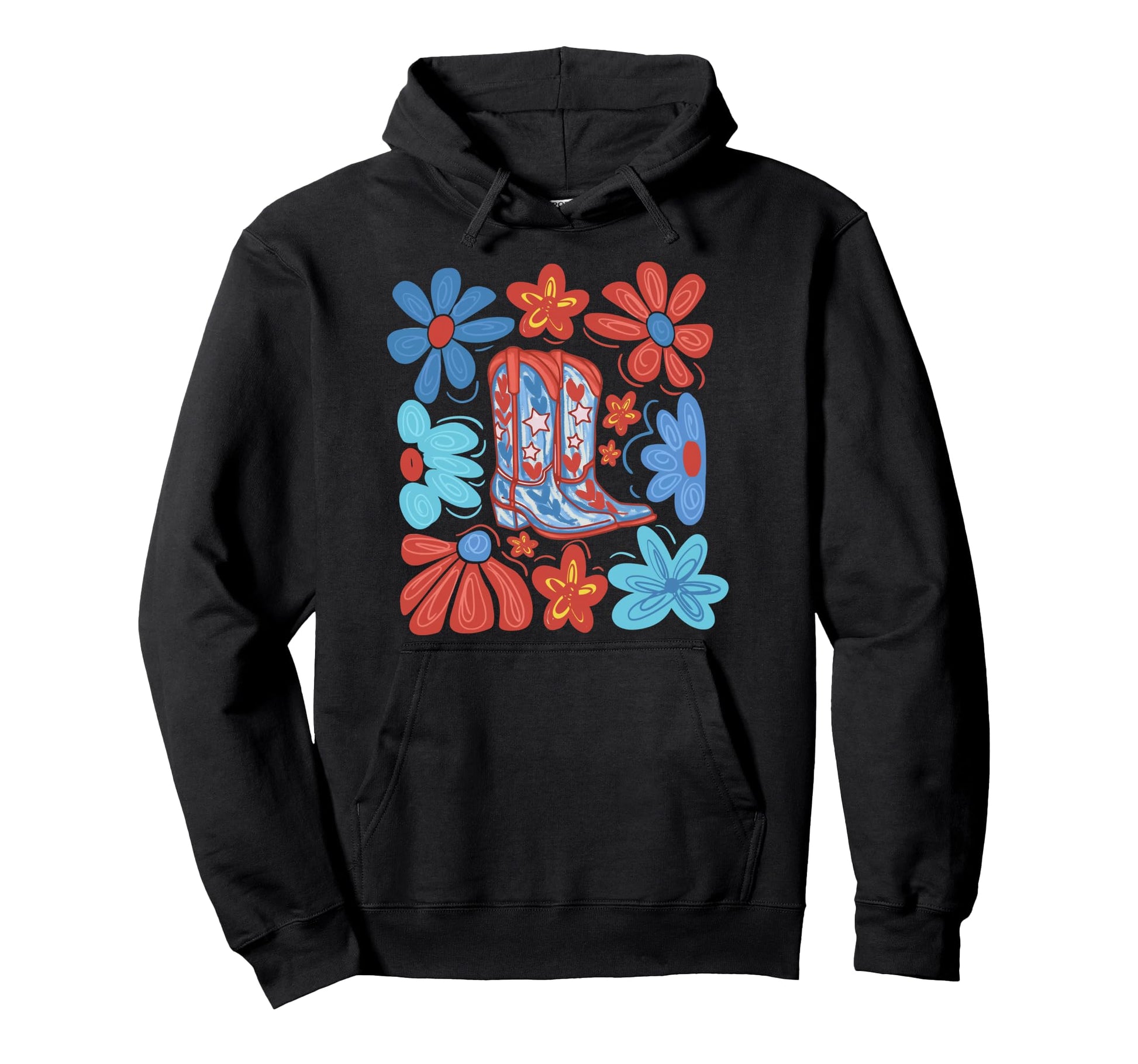 Cowgirl Boots Western Patriotic Fourth Hoodie - Custom Art Print Men Women - T-Shirt, Sweatshirt, Hoodie