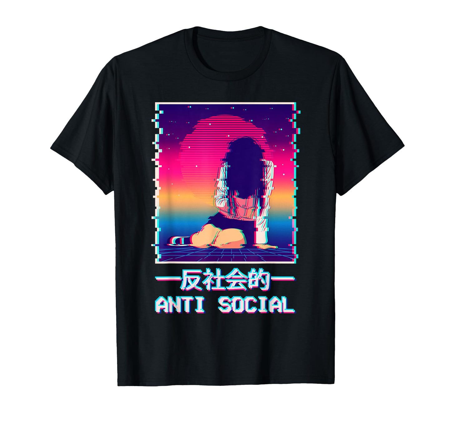 Antisocial Emo Anime Lofi Synthwave T-Shirt - Minimalist Print Men Women - T-Shirt, Sweatshirt, Hoodie