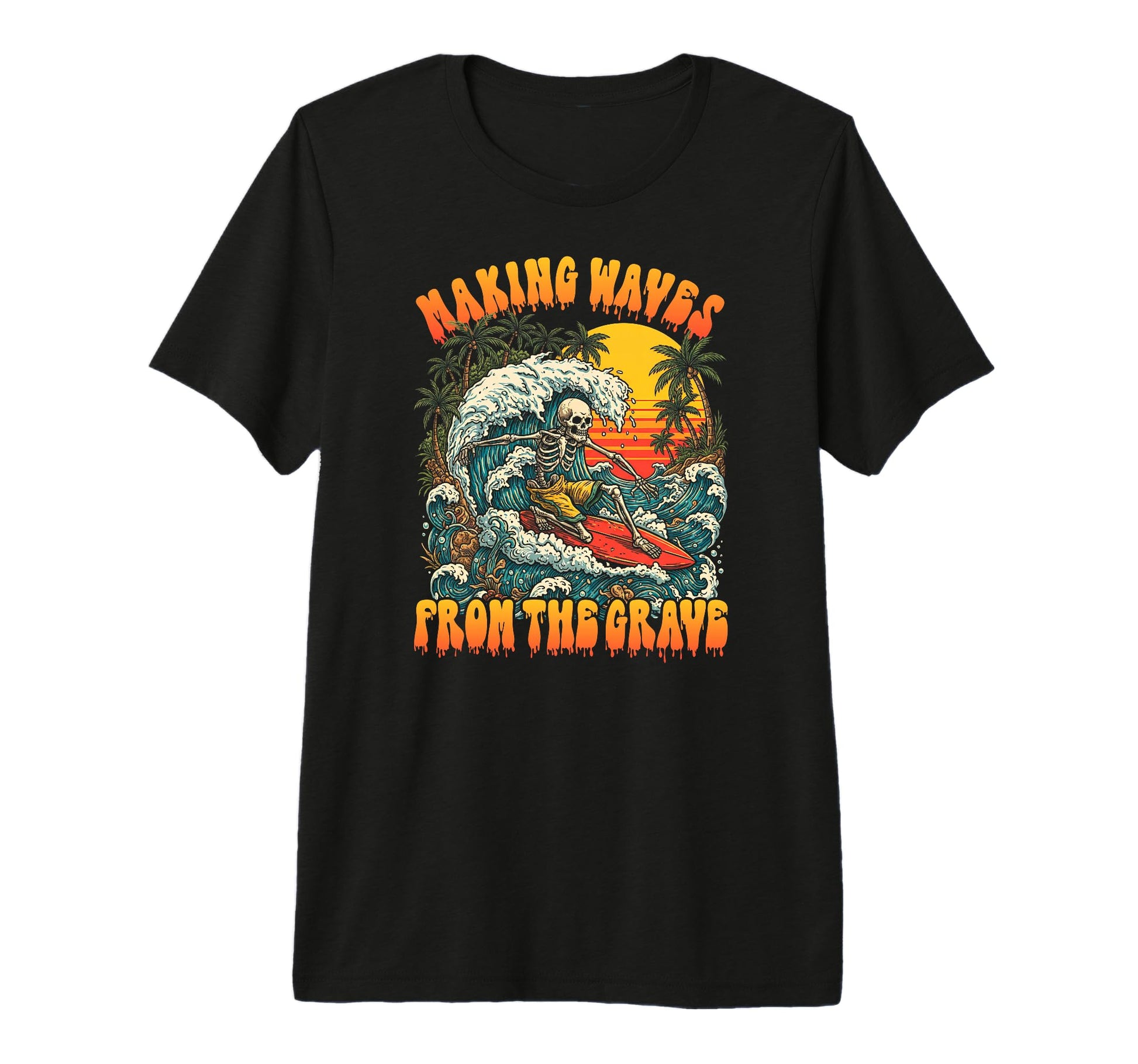 Making Waves From Grave Skeleton Surfing T-Shirt - Unique Graphic Unisex - T-Shirt, Sweatshirt, Hoodie