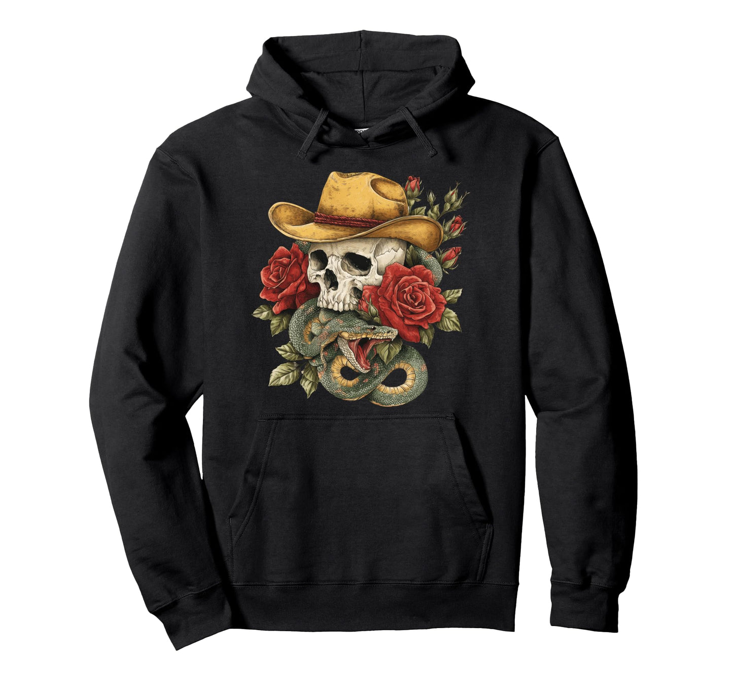 Aesthetic Western Skull Snake Cowboy Hoodie - Streetwear Style for Adults - T-Shirt, Sweatshirt, Hoodie