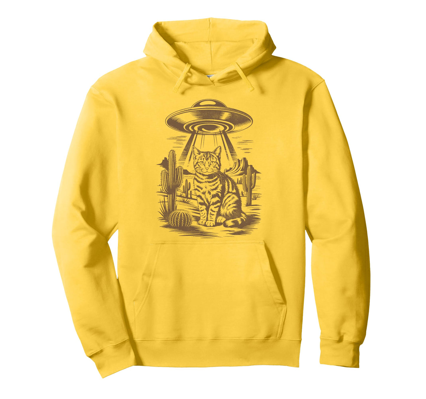 Funny Cat Western Ufo Cowboy Cat Hoodie - Casual Everyday Wear Unisex - T-Shirt, Sweatshirt, Hoodie