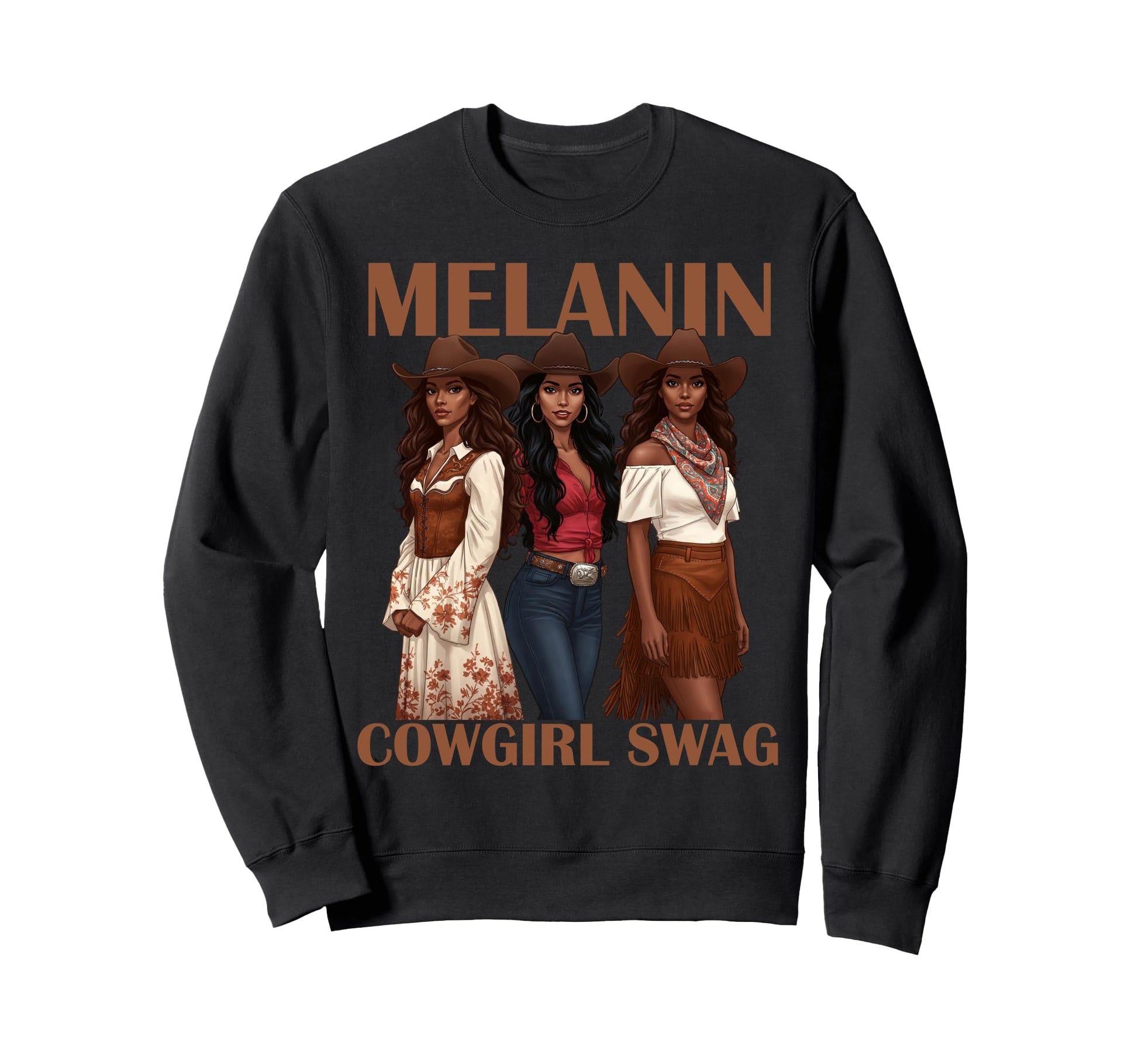 Lets Go Western Country Melanin Cowgirl Sweatshirt - Unique Graphic Unisex - T-Shirt, Sweatshirt, Hoodie