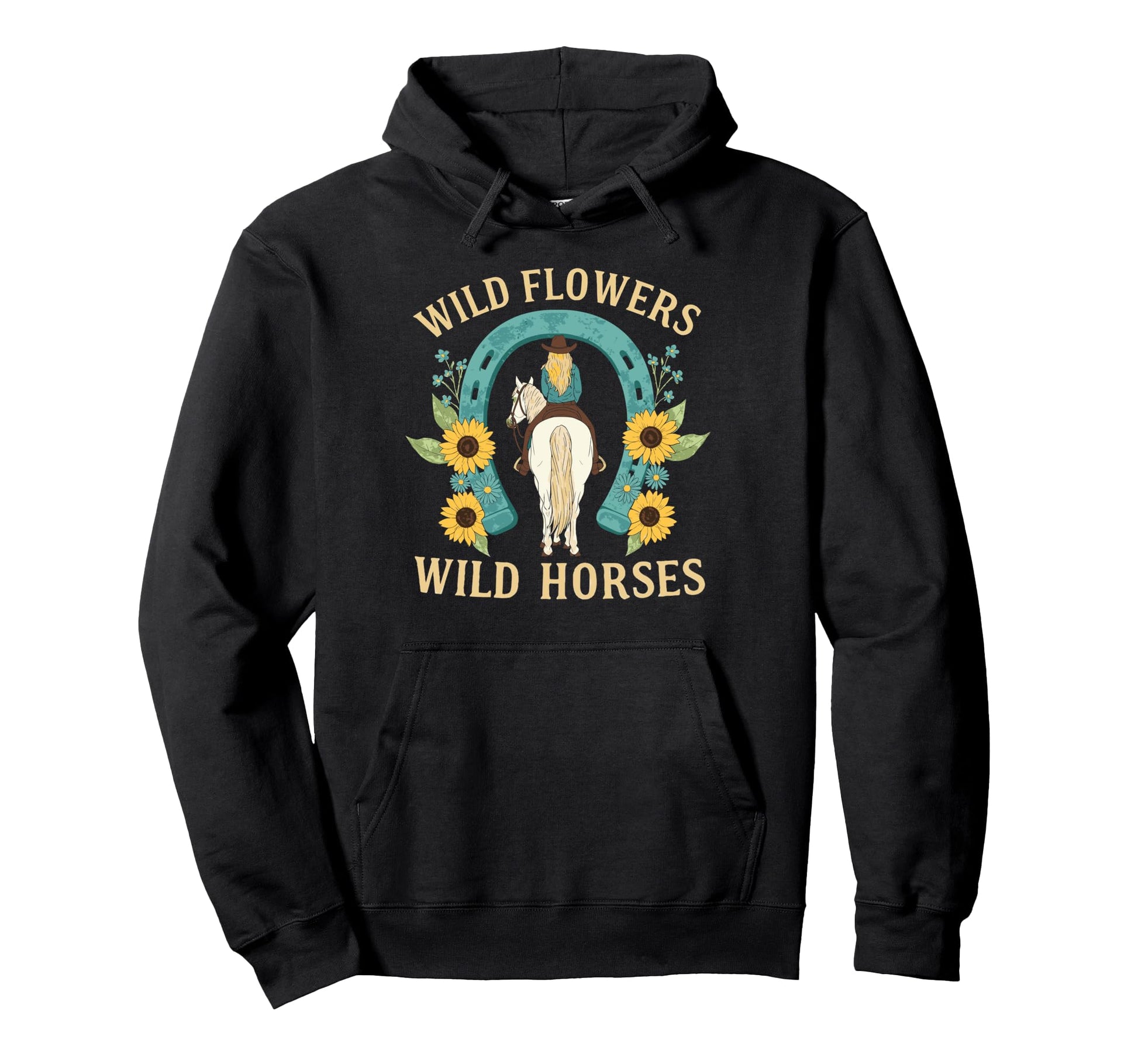 Wild Flowers Wild Horses Rodeo Western Hoodie - Novelty Apparel for Adults - T-Shirt, Sweatshirt, Hoodie
