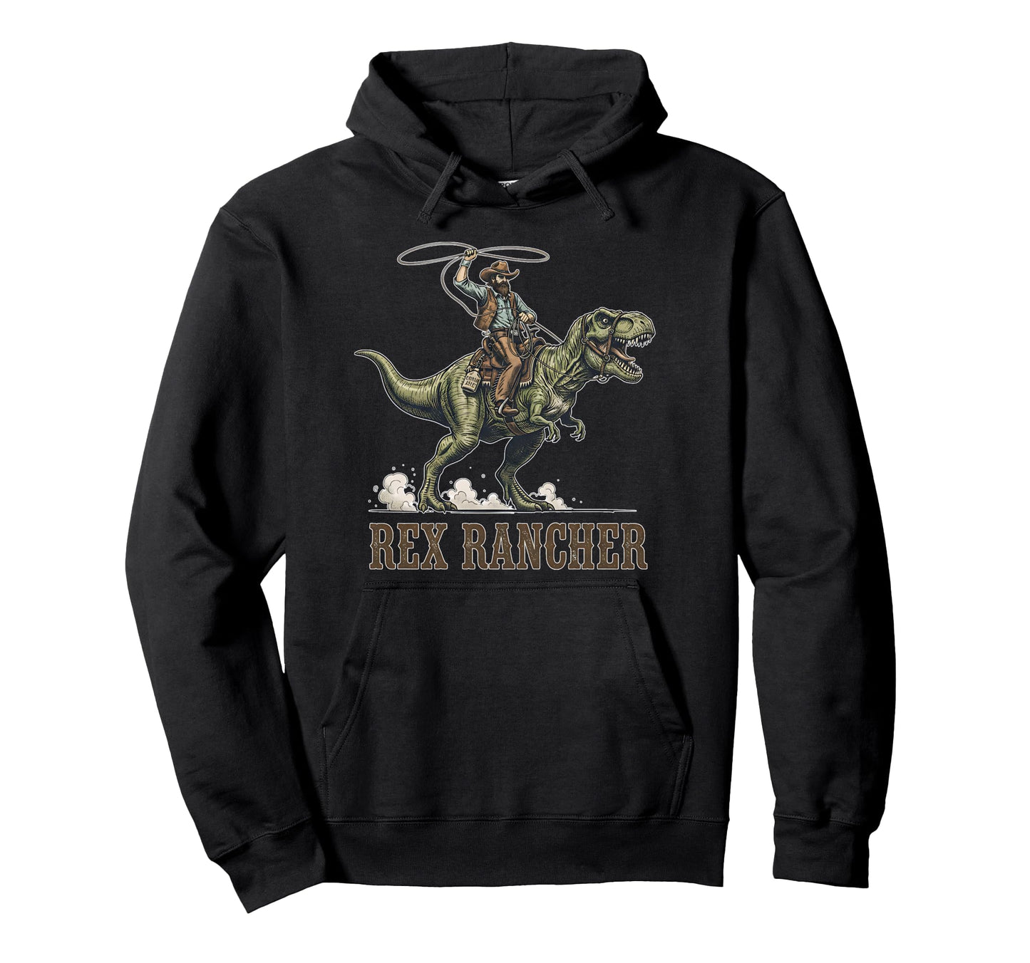 Cowboy Dinosaur Rider T Rex Rancher Hoodie - Fun Novelty Design Unisex - T-Shirt, Sweatshirt, Hoodie
