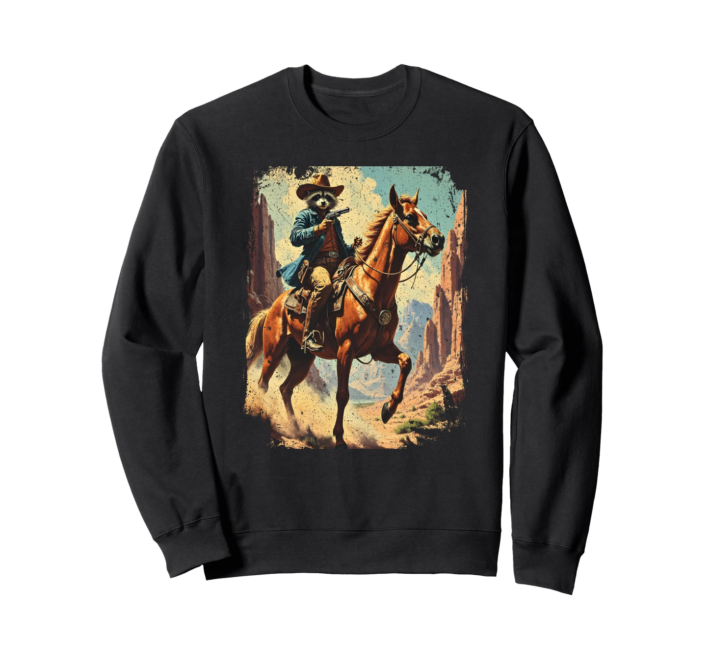 Western Raccoon Cowboy Horse Sweatshirt - Casual Everyday Wear for Adults - T-Shirt, Sweatshirt, Hoodie