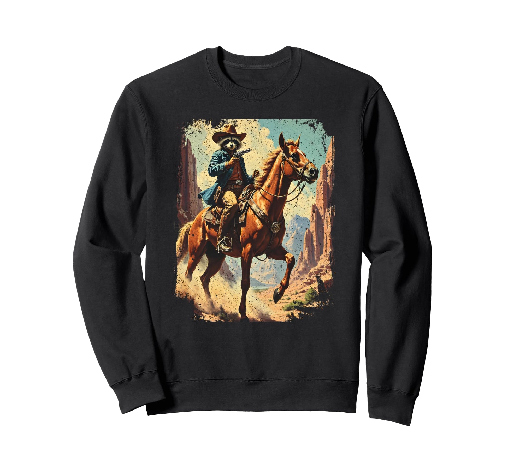 Western Raccoon Cowboy Horse Sweatshirt - Casual Everyday Wear for Adults - T-Shirt, Sweatshirt, Hoodie