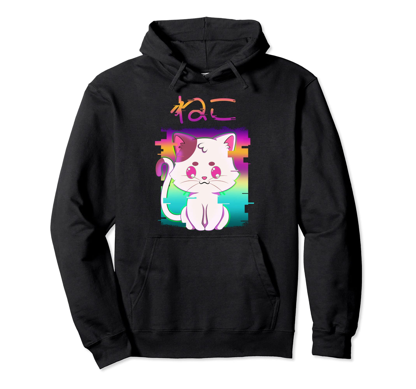 Vaporwave Glitch Aesthetic Japan Cat Hoodie - Custom Art Print Men Women - T-Shirt, Sweatshirt, Hoodie