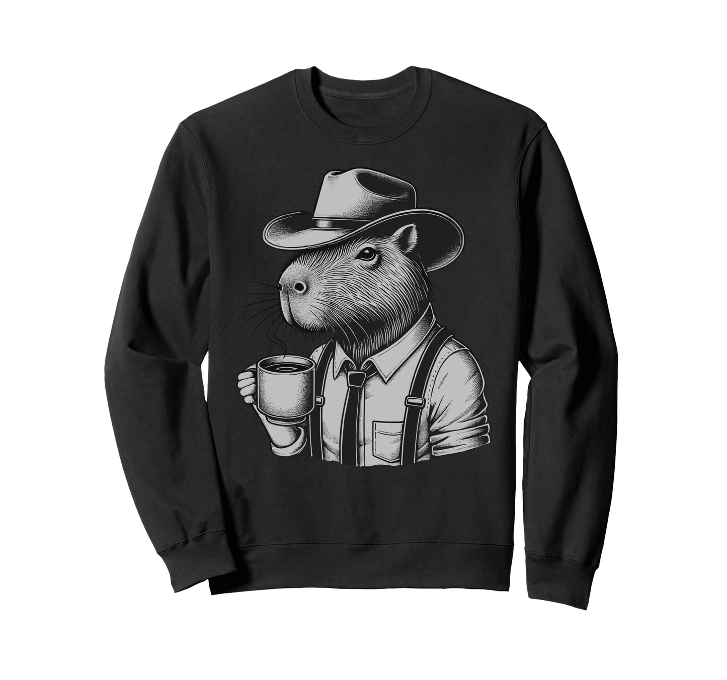 Capybara Coffee Cowboy Western Sweatshirt - Minimalist Print for Adults - T-Shirt, Sweatshirt, Hoodie