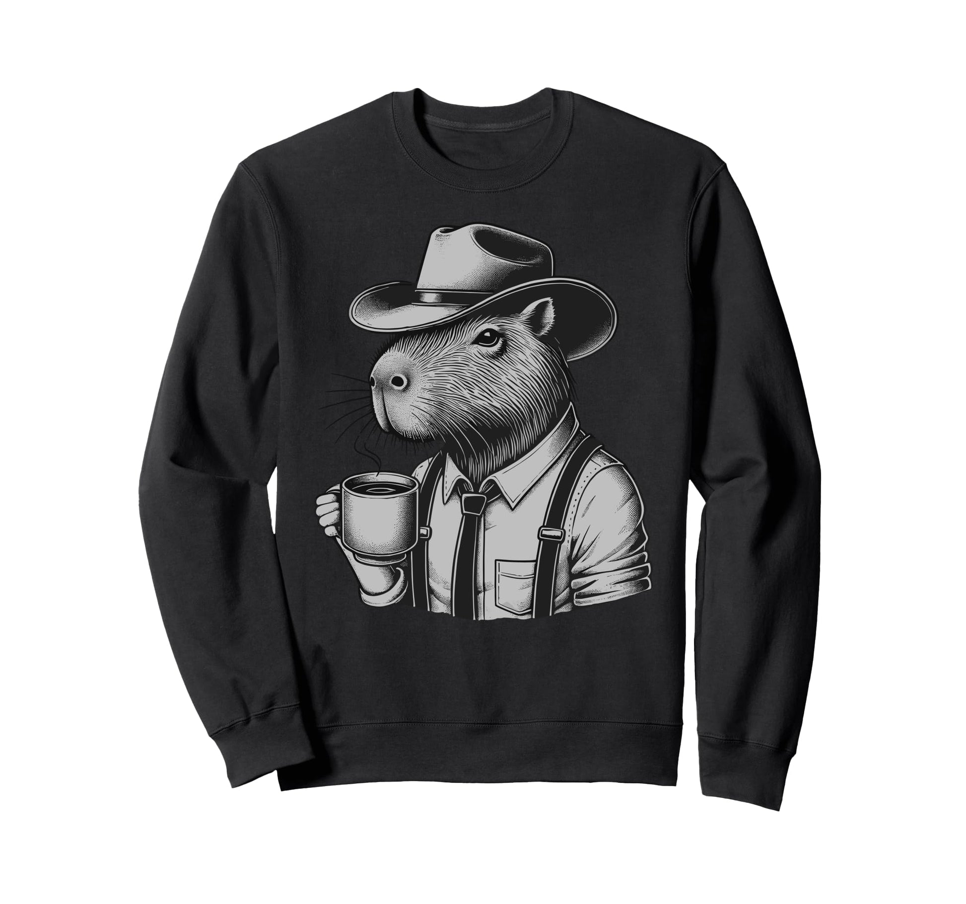 Capybara Coffee Cowboy Western Sweatshirt - Minimalist Print for Adults - T-Shirt, Sweatshirt, Hoodie