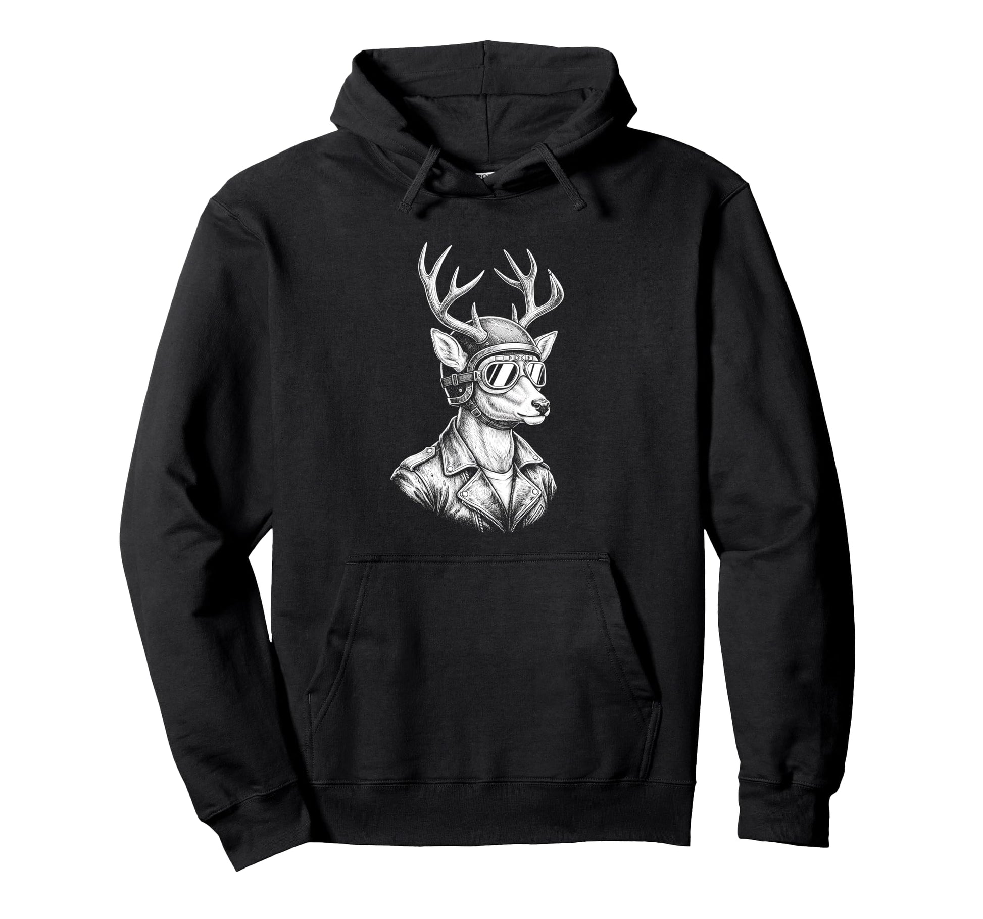 Animal Biker Deer Motorcycle Rider Hoodie - Minimalist Print for Adults - T-Shirt, Sweatshirt, Hoodie