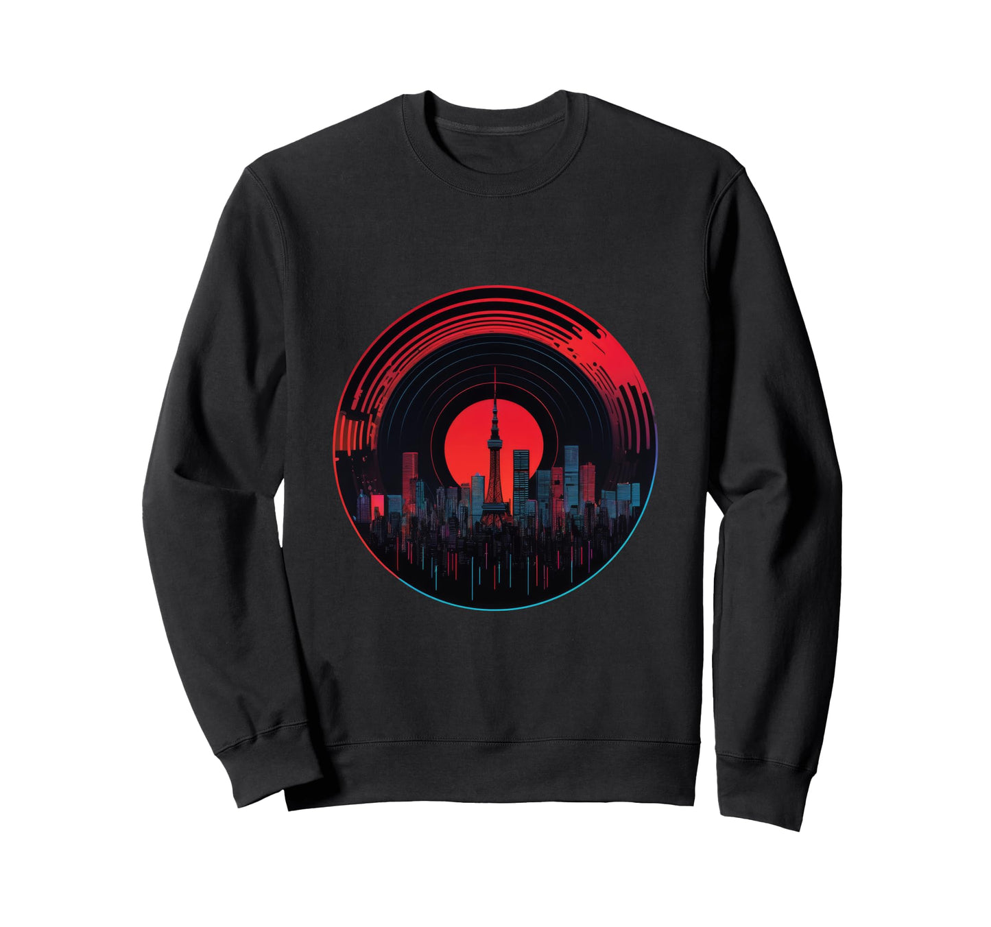 Synthwave Tokyo Skyline Vinyl Sweatshirt - Fun Novelty Design Men Women - T-Shirt, Sweatshirt, Hoodie