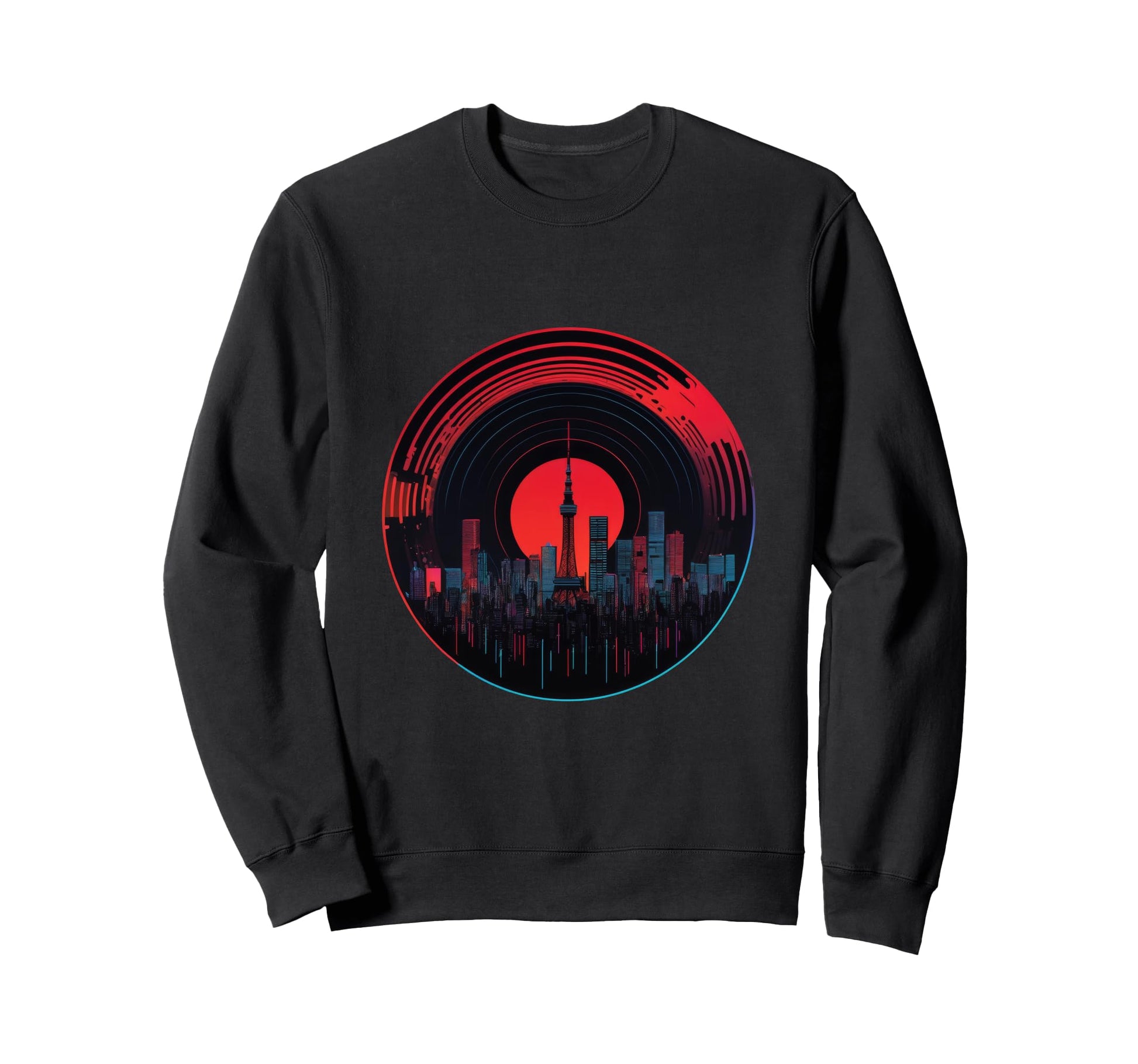 Synthwave Tokyo Skyline Vinyl Sweatshirt - Fun Novelty Design Men Women - T-Shirt, Sweatshirt, Hoodie