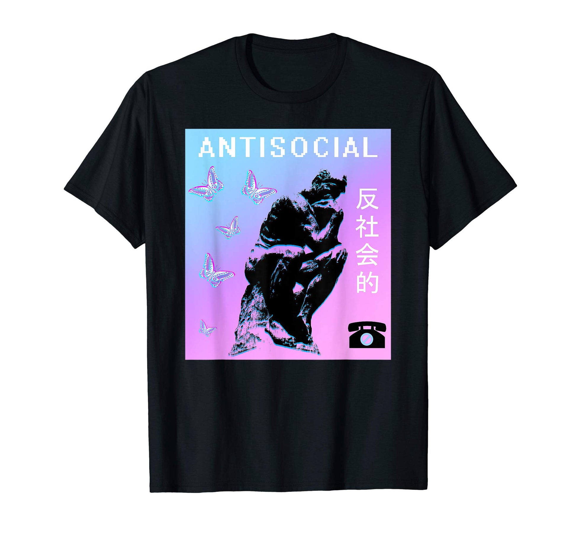 Antisocial Butterfly Vaporwave Aesthetic T-Shirt - Graphic Print Men Women - T-Shirt, Sweatshirt, Hoodie
