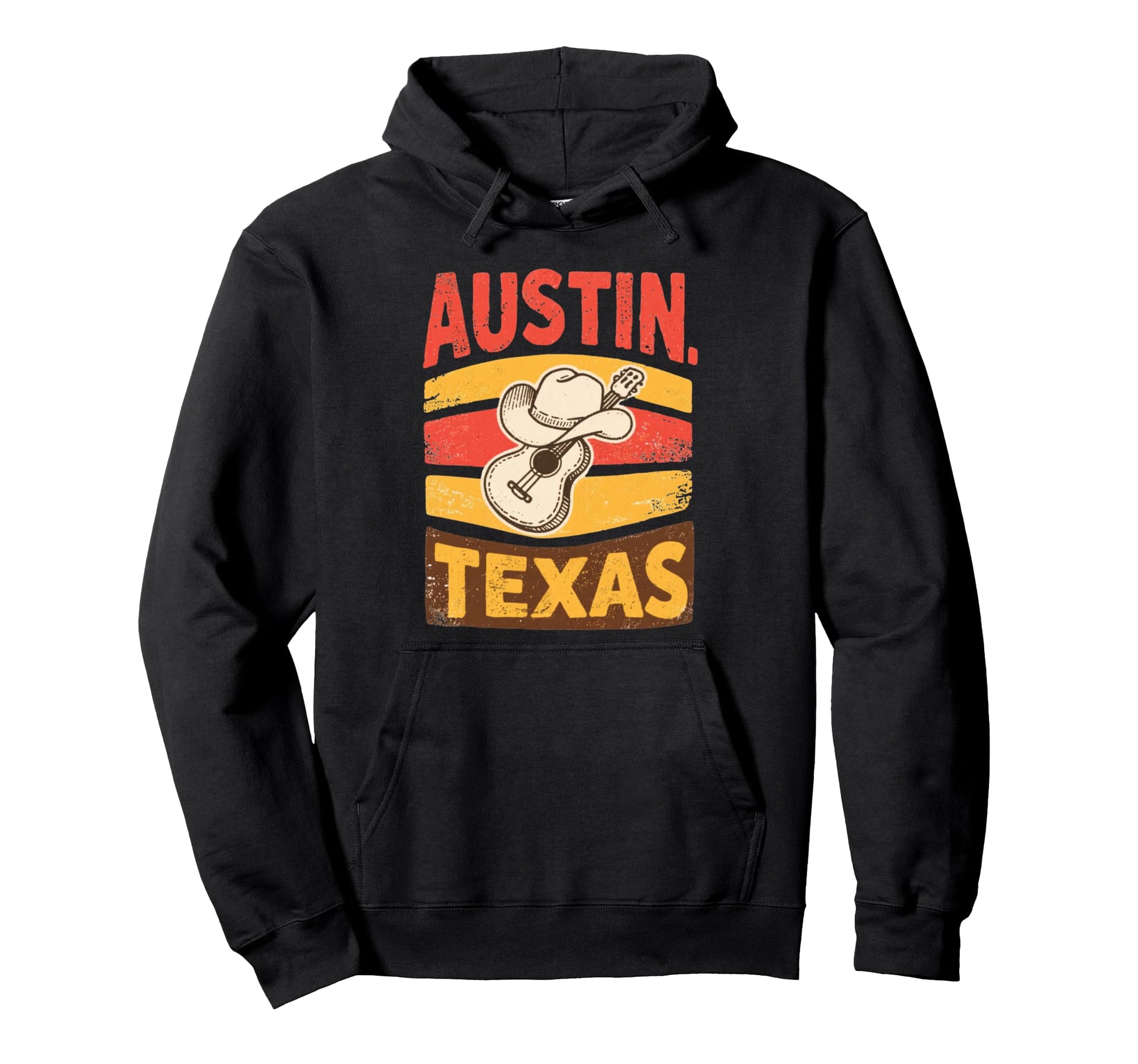 Austin Texas Cowboy Guitar Souvenir Hoodie - Aesthetic Graphic for Adults - T-Shirt, Sweatshirt, Hoodie