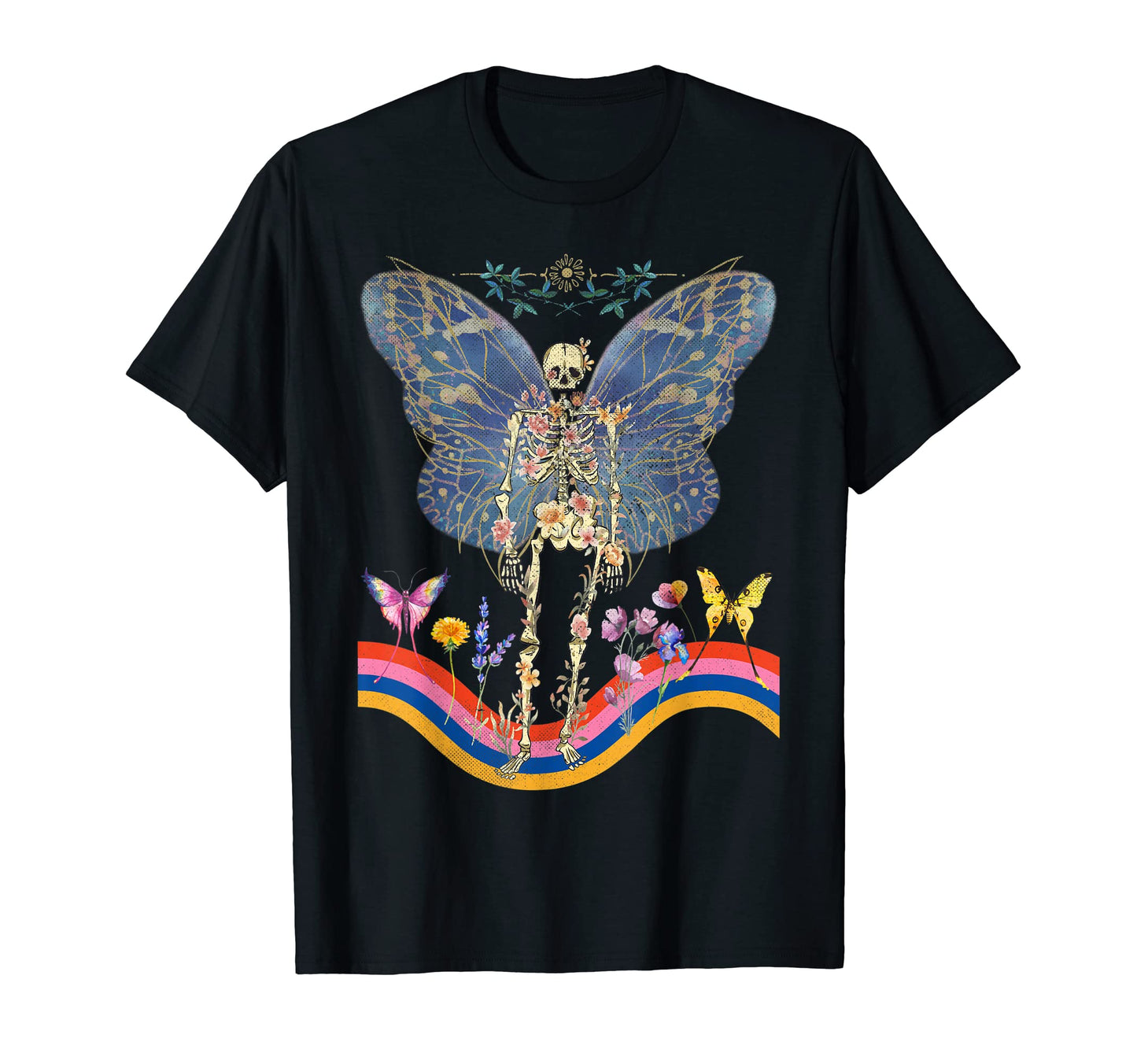 Floral Skeleton Butterfly Wings Groovy T-Shirt - Novelty Apparel Men Women - T-Shirt, Sweatshirt, Hoodie