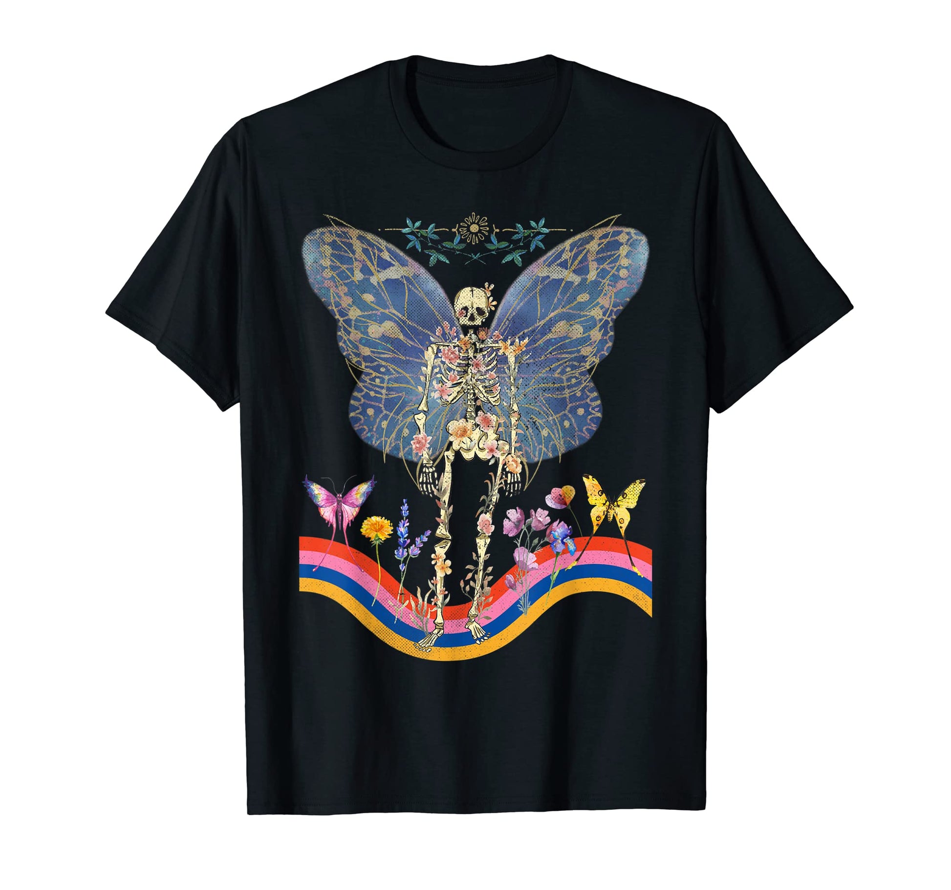 Floral Skeleton Butterfly Wings Groovy T-Shirt - Novelty Apparel Men Women - T-Shirt, Sweatshirt, Hoodie