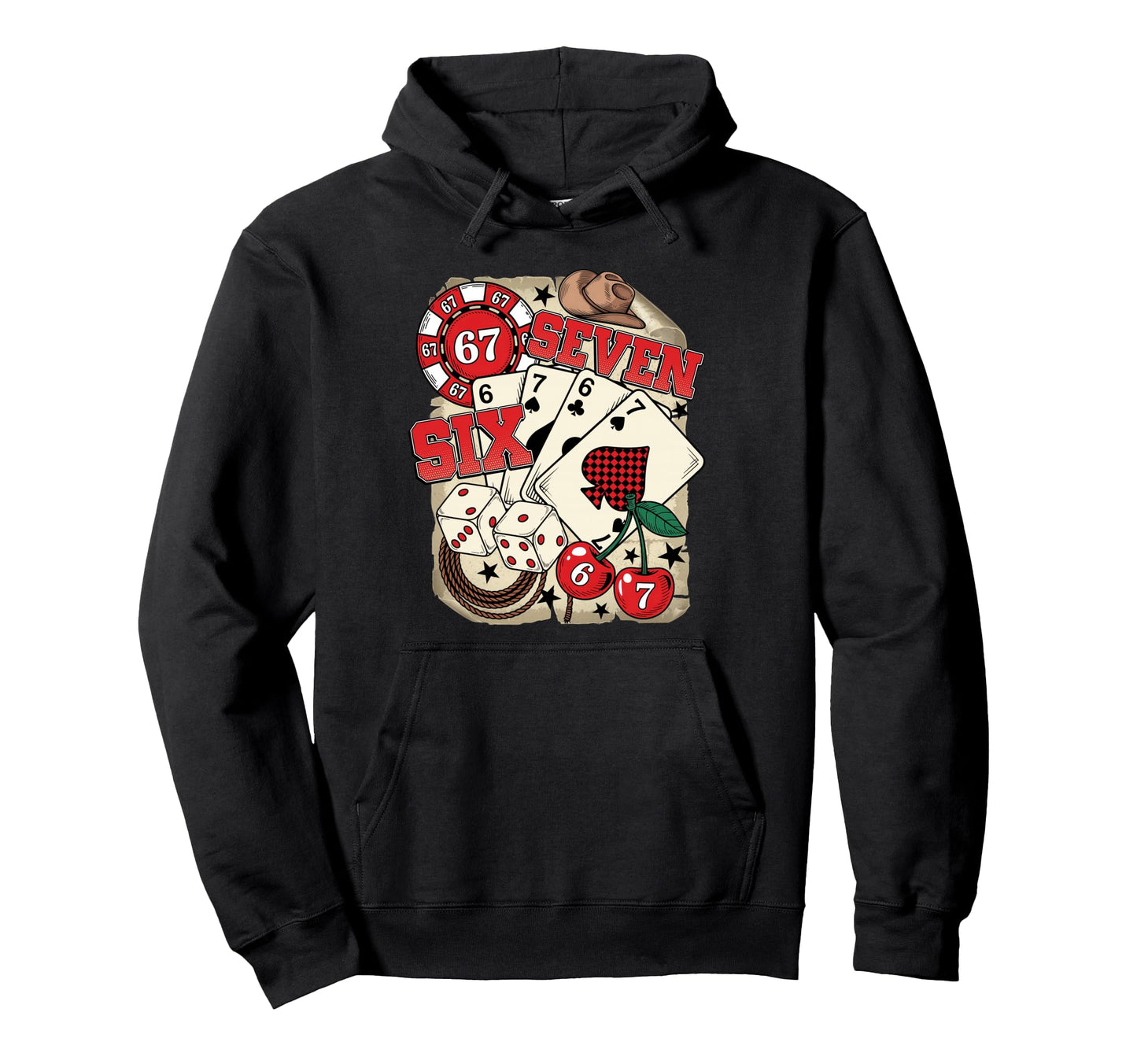 Funny 67 Six Seven Meme Poker Hoodie - Fun Novelty Design Men Women - T-Shirt, Sweatshirt, Hoodie