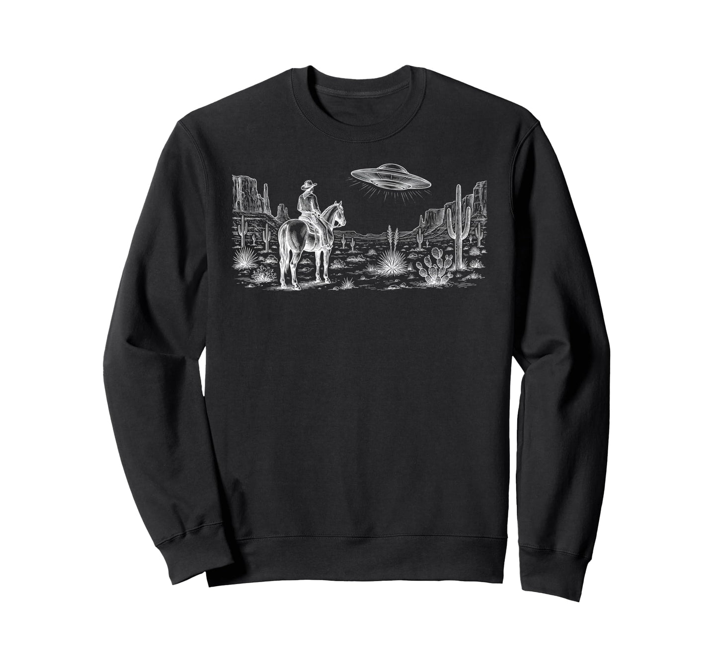 Horse Lover Ufo Western Cowboy Sweatshirt - Casual Everyday Wear Unisex - T-Shirt, Sweatshirt, Hoodie
