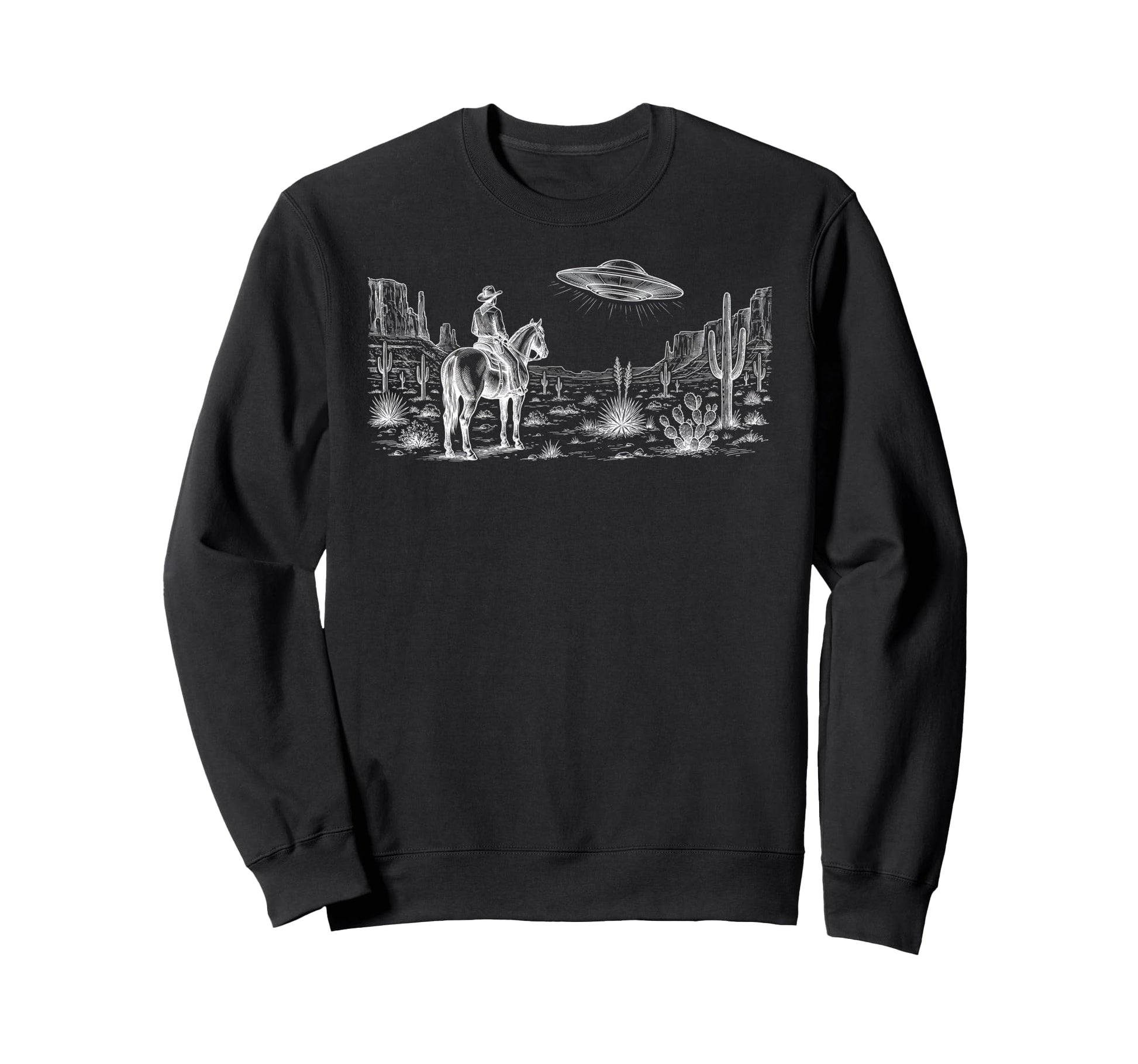 Horse Lover Ufo Western Cowboy Sweatshirt - Casual Everyday Wear Unisex - T-Shirt, Sweatshirt, Hoodie