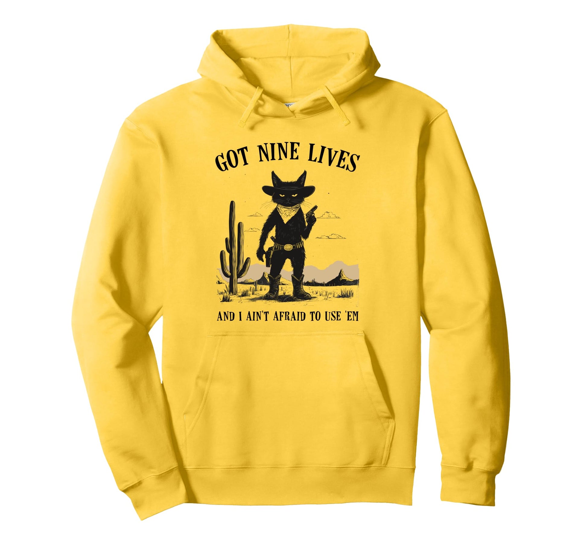 Cowboy Outlaw Cat Western Illustration Hoodie - Trendy Graphic for Adults - T-Shirt, Sweatshirt, Hoodie