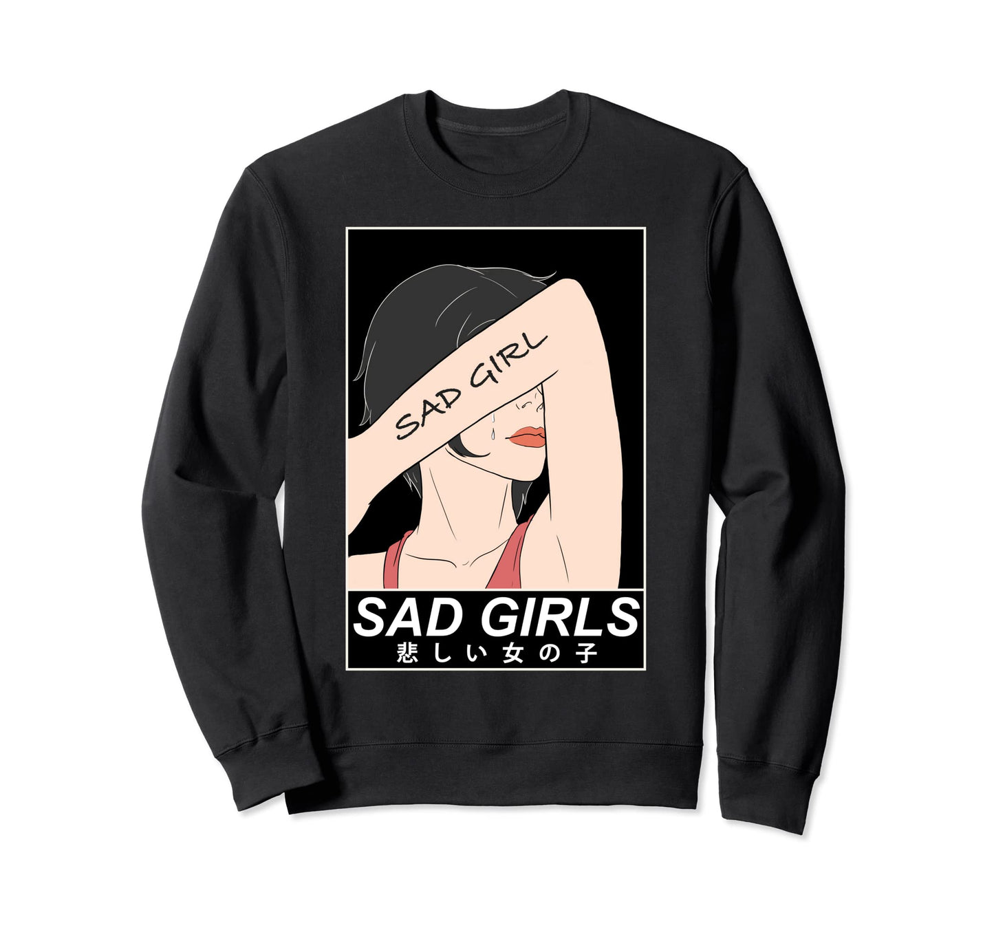 Sad Kanji Vaporwave Art Aesthetic Sweatshirt - Custom Art Print Men Women - T-Shirt, Sweatshirt, Hoodie