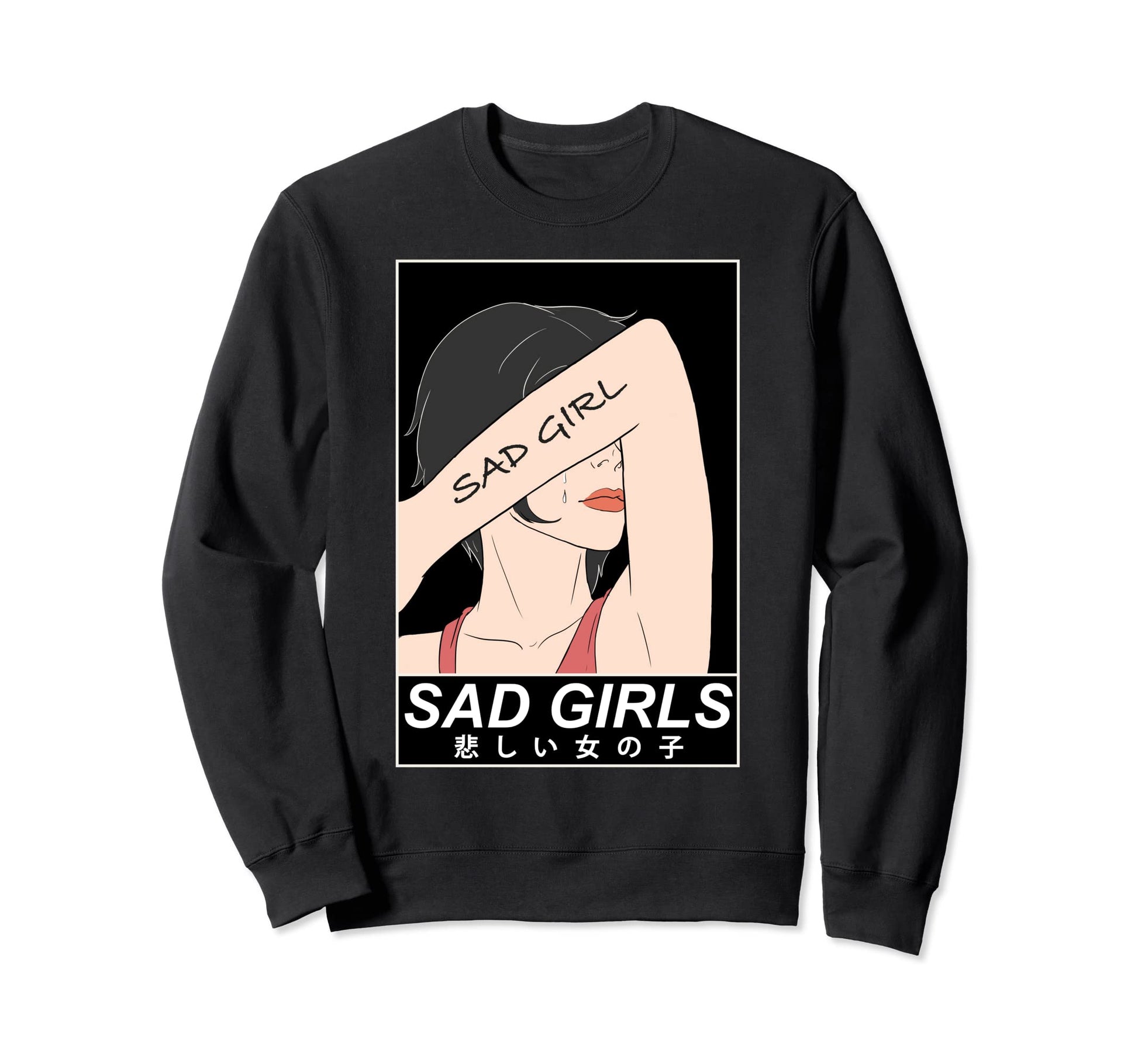 Sad Kanji Vaporwave Art Aesthetic Sweatshirt - Custom Art Print Men Women - T-Shirt, Sweatshirt, Hoodie