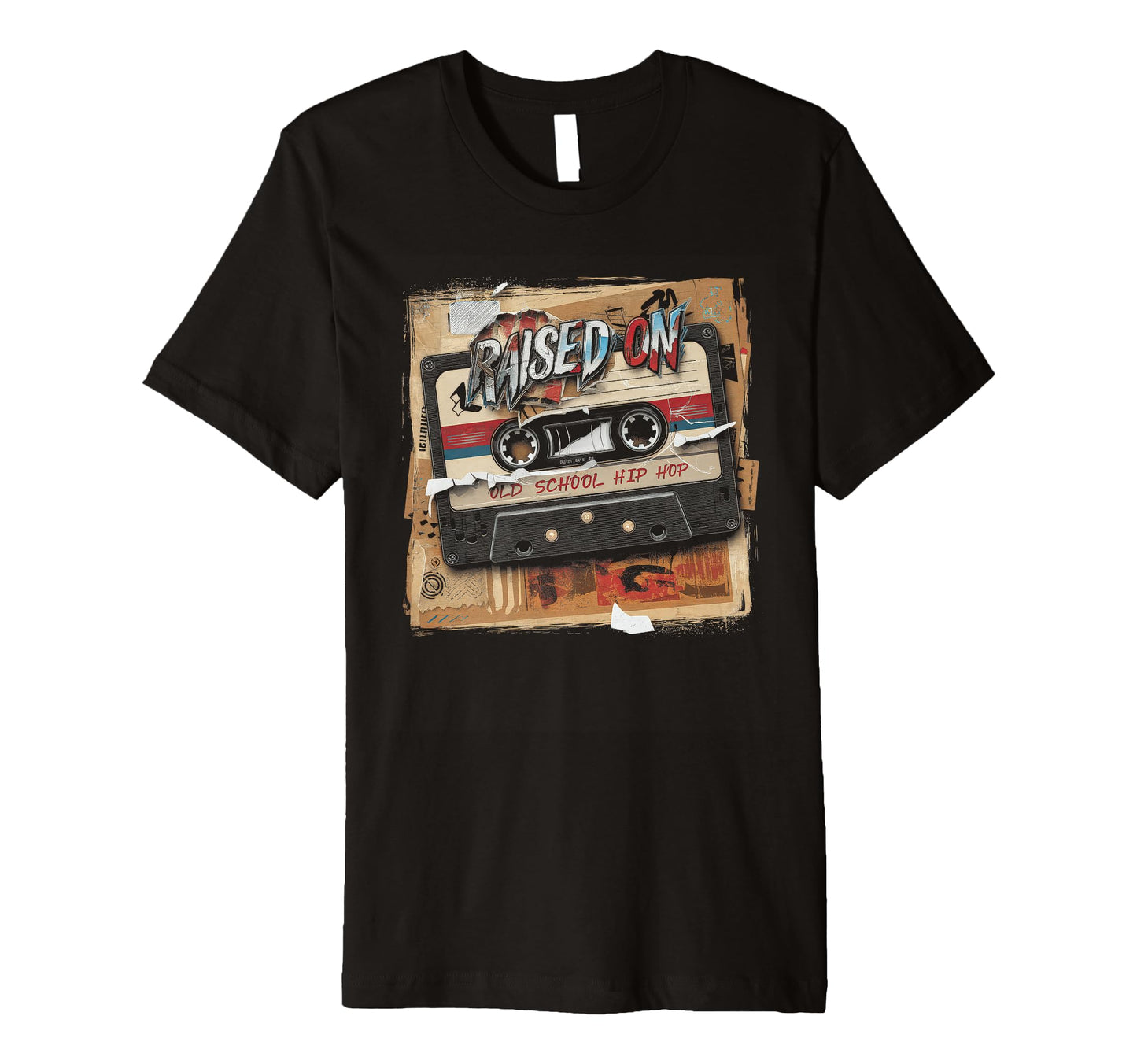 Raised Old School Hip Hop Cassette T-Shirt - Minimalist Print Unisex - T-Shirt, Sweatshirt, Hoodie