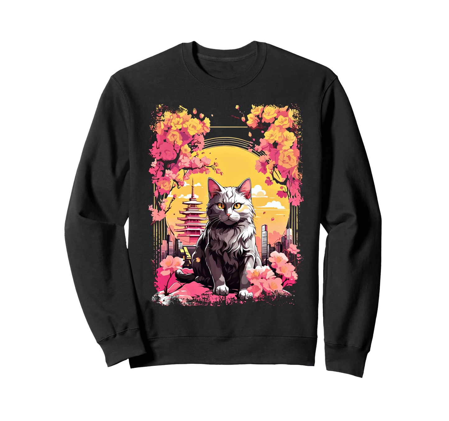 Anime Cat Japanese Vaporwave Sweatshirt - Streetwear Style Unisex - T-Shirt, Sweatshirt, Hoodie