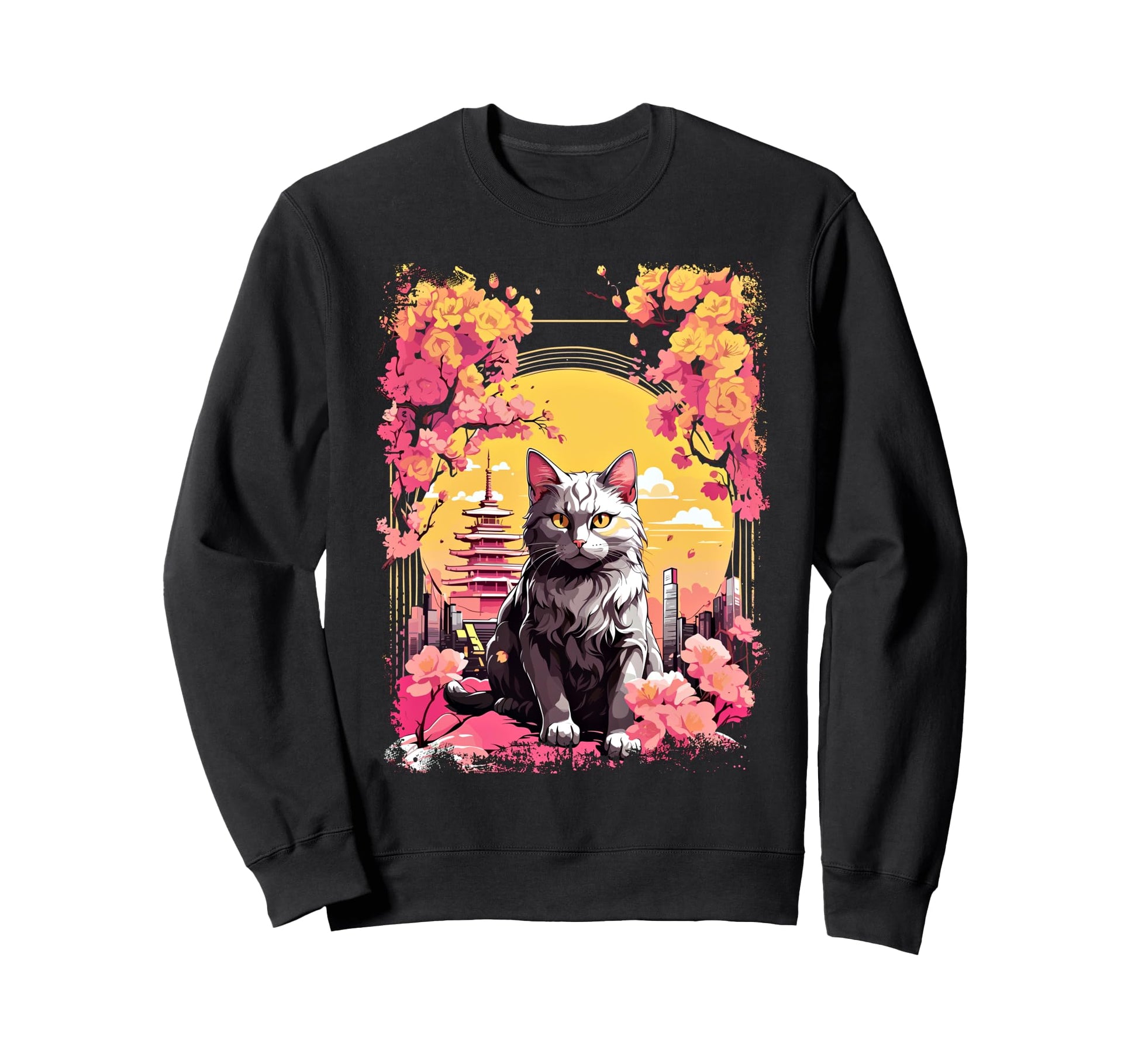 Anime Cat Japanese Vaporwave Sweatshirt - Streetwear Style Unisex - T-Shirt, Sweatshirt, Hoodie