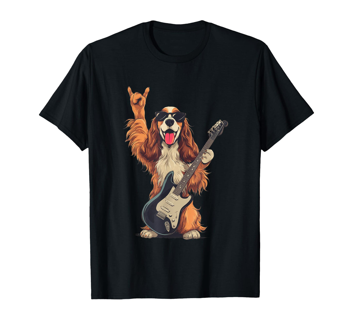 Funny Rock Dog Cocker Spaniel Guitar T-Shirt - Unique Graphic Men Women - T-Shirt, Sweatshirt, Hoodie