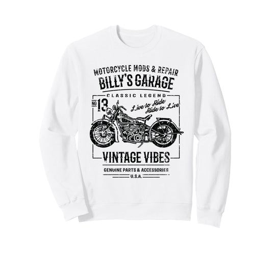 Billys Garage Motorcycle Name Billy Sweatshirt - Custom Art Print Men Women - T-Shirt, Sweatshirt, Hoodie