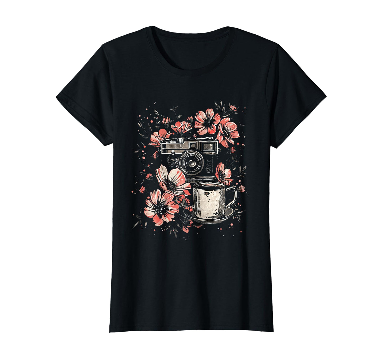 Photographer Coffee Camera Flowers T-Shirt - Minimalist Print Unisex - T-Shirt, Sweatshirt, Hoodie