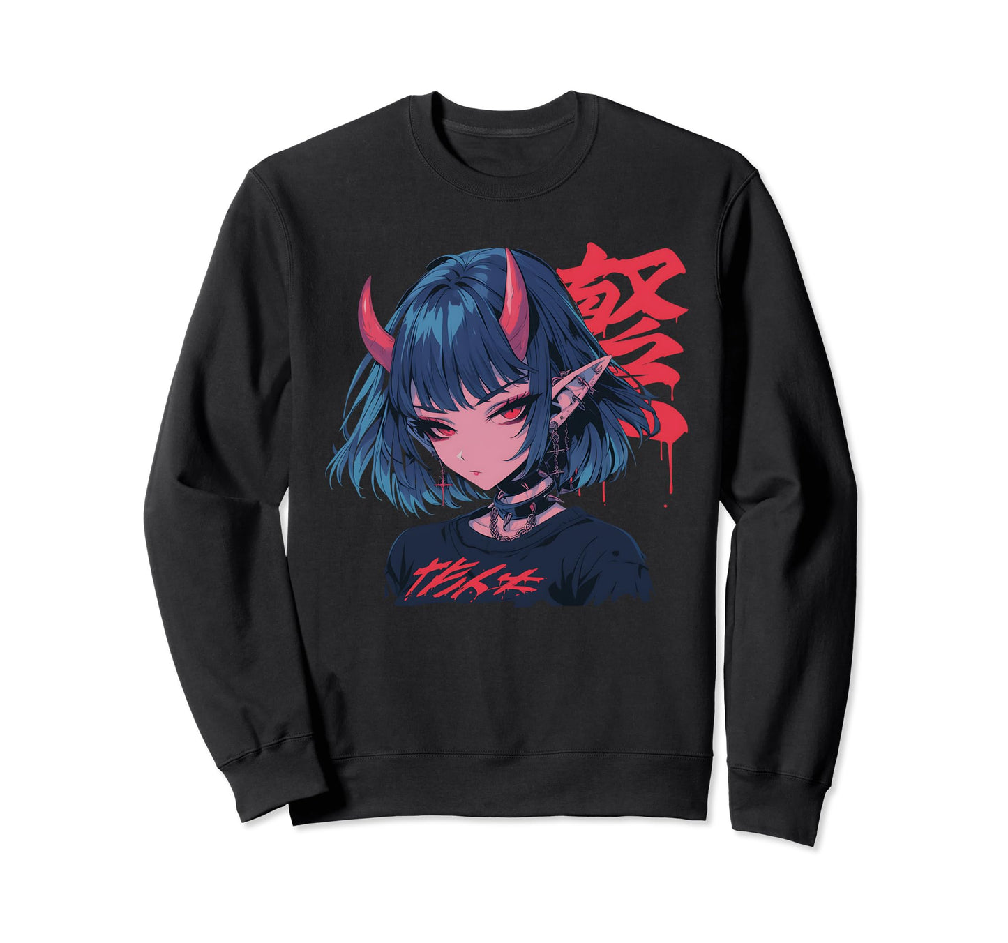 Goth Grunge Demon Anime Waifu Horror Sweatshirt - Streetwear Style Unisex - T-Shirt, Sweatshirt, Hoodie