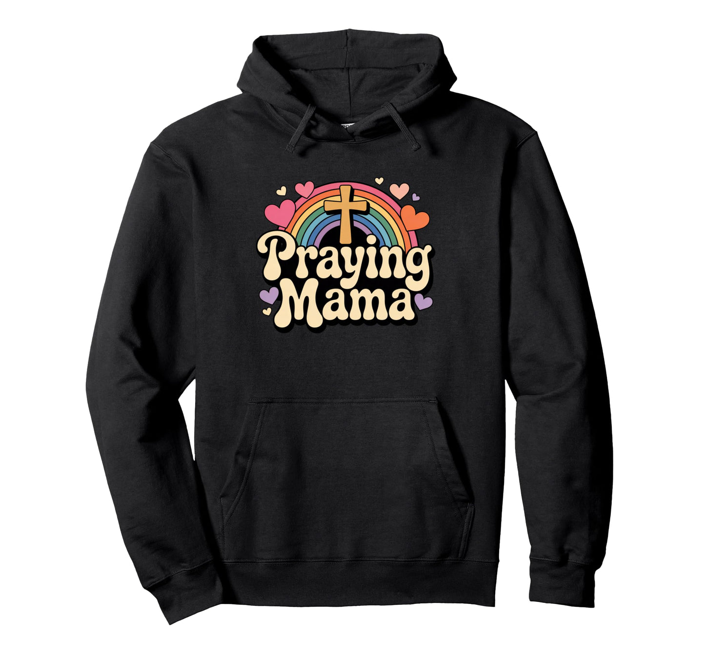 Praying Mama Groovy Rainbow Cross Hoodie - Aesthetic Graphic Men Women - T-Shirt, Sweatshirt, Hoodie