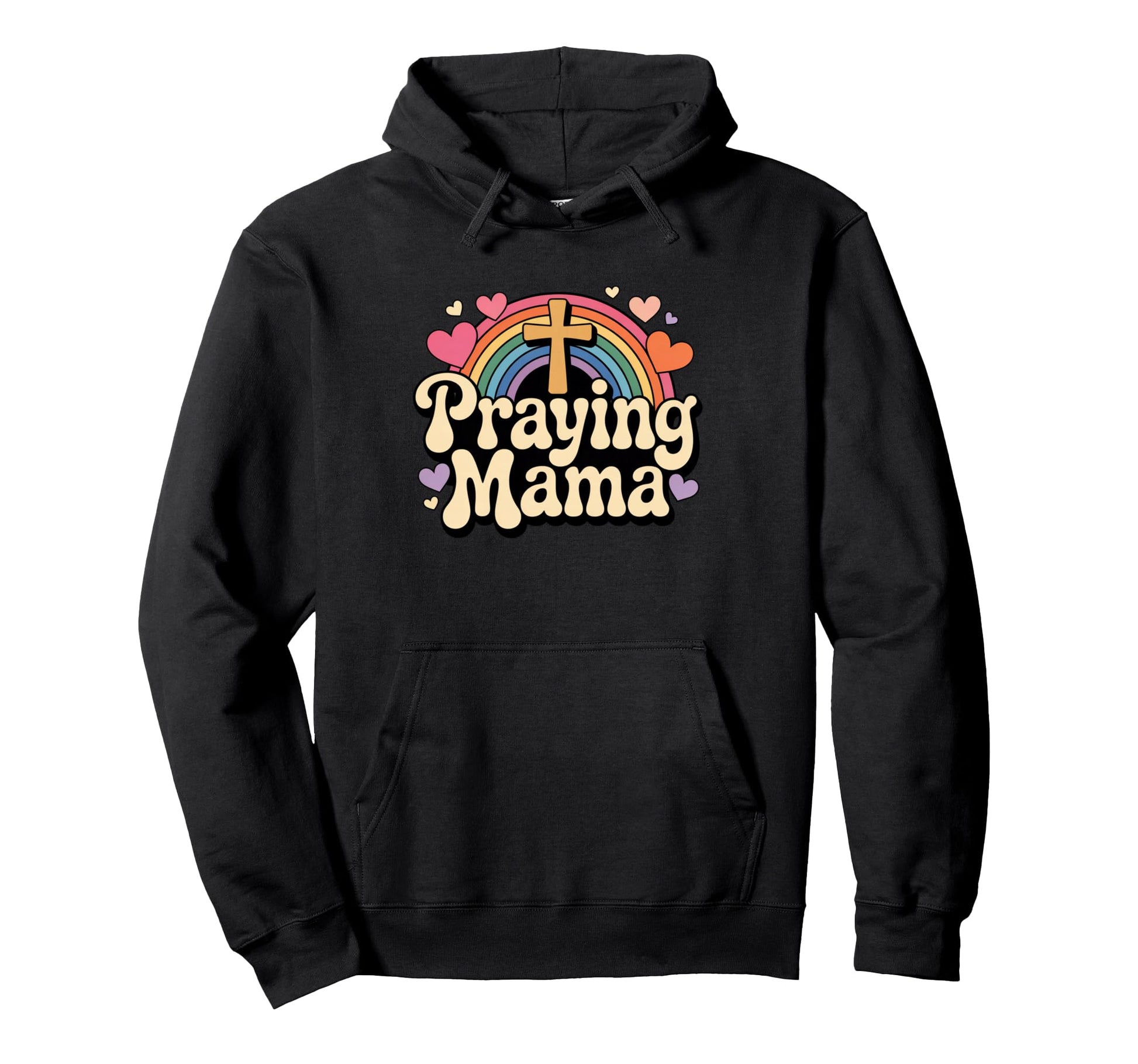 Praying Mama Groovy Rainbow Cross Hoodie - Aesthetic Graphic Men Women - T-Shirt, Sweatshirt, Hoodie