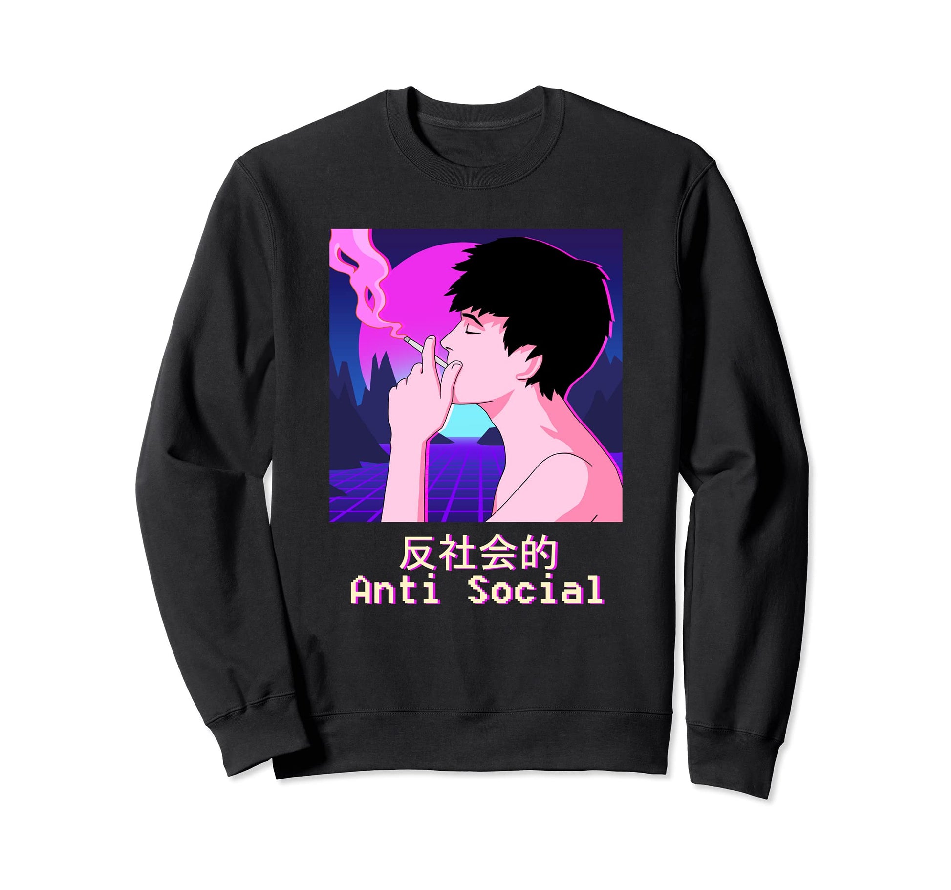 Sad Anti Social Japanese Aesthetic Sweatshirt - Trendy Graphic Men Women - T-Shirt, Sweatshirt, Hoodie