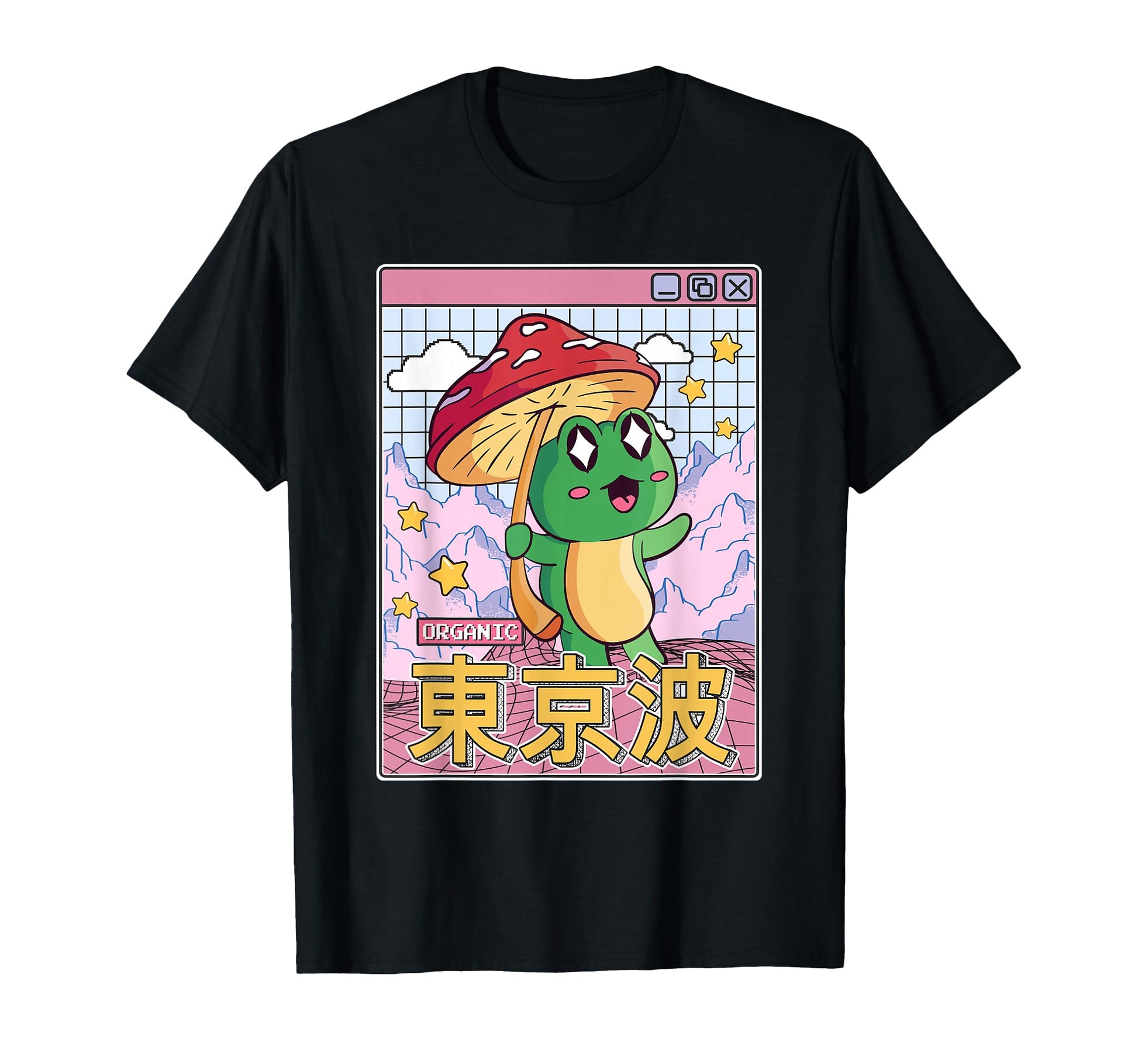 Frog Mushroom Kawaii Vaporwave Japan T-Shirt - Graphic Print Unisex - T-Shirt, Sweatshirt, Hoodie